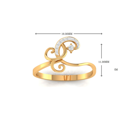 Yellow Gold Plated Adjustable Curved Swirl Silver Delicate Ring For Women