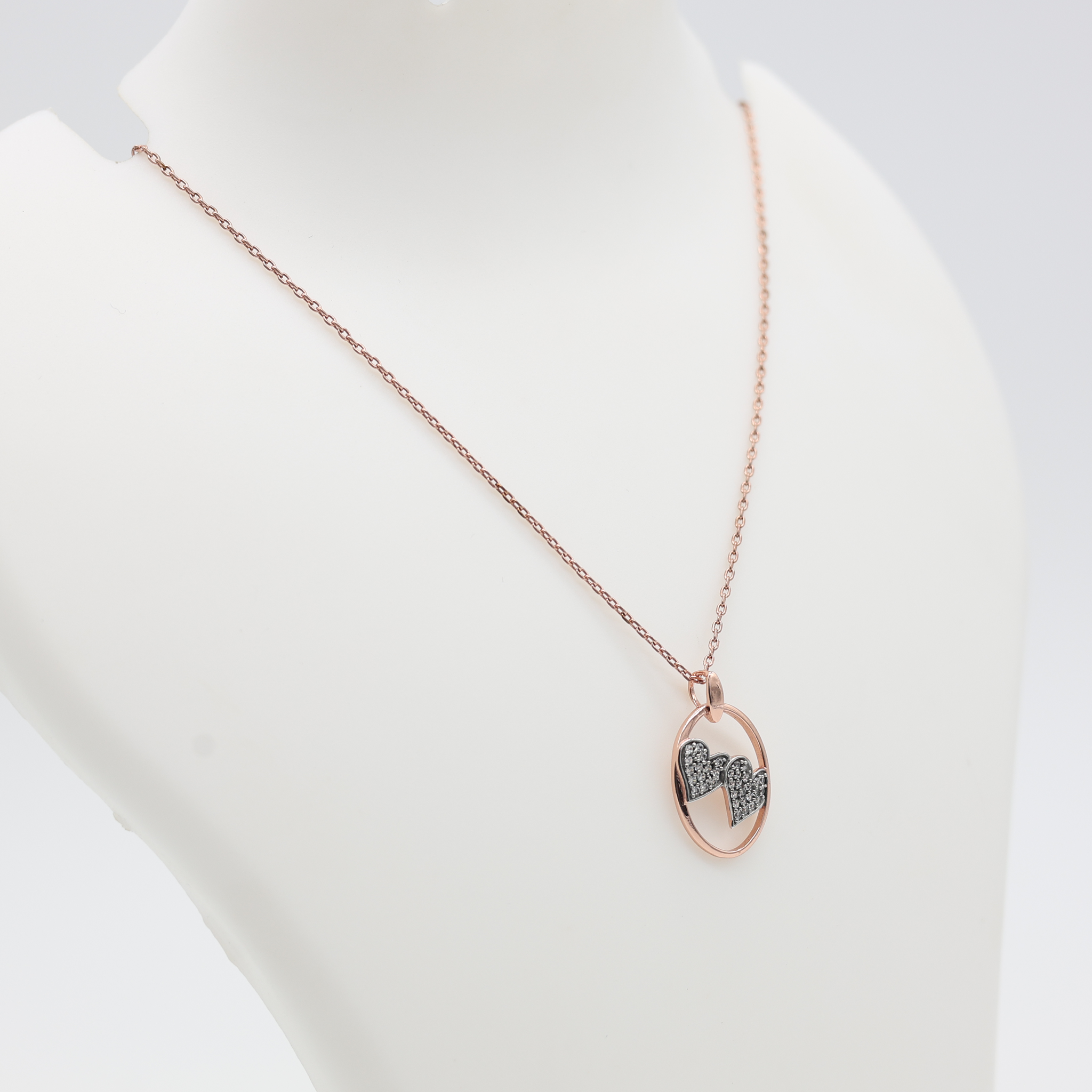 Silver Oval Adjustable Dual Heart Rose Gold Pendant For Women