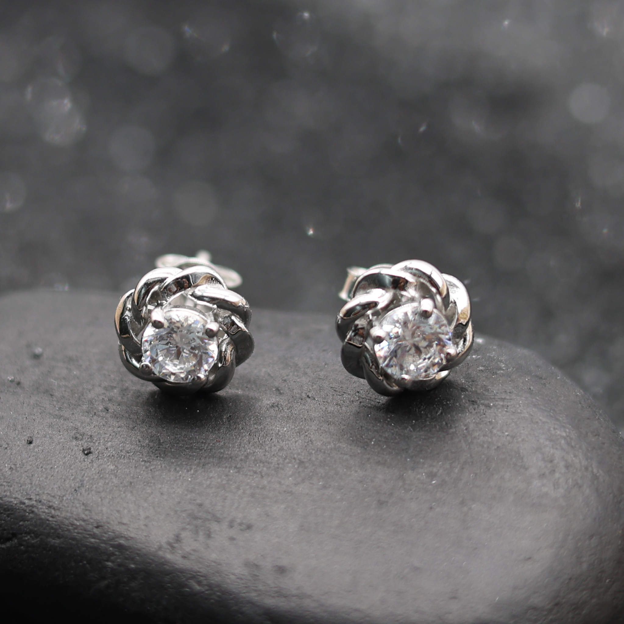 Delicate Floral Knot Silver White Gold Plated Earrings For Women