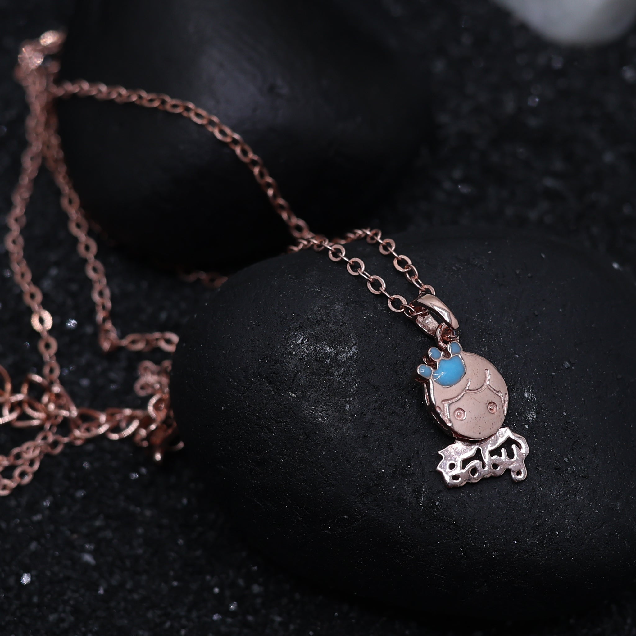 Silver Newborn Baby's Blissful Minimalist Child's Face Rose Gold Pendant For Kids