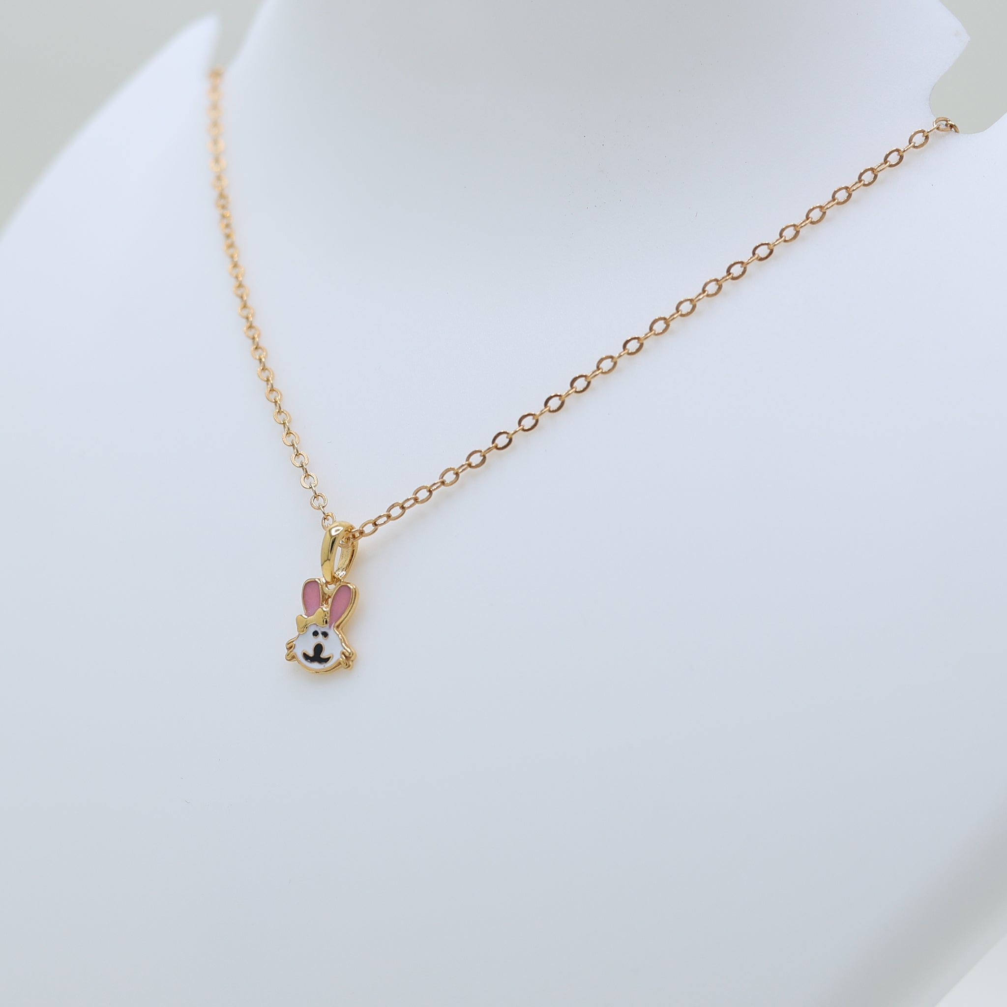 Pink & Grey Enamel Silver Yellow Gold Playful Bunny Bliss Pendant For Kids