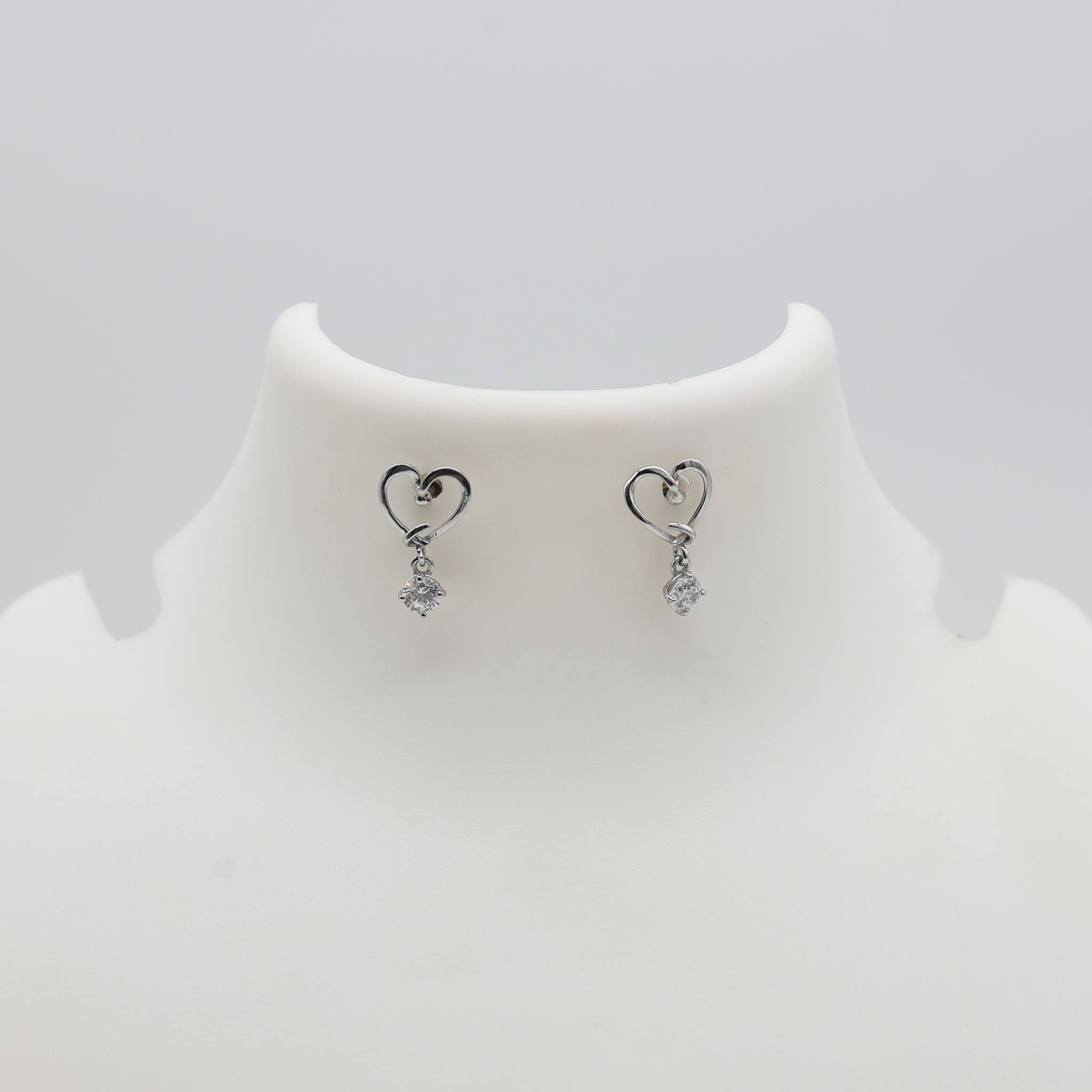 White Gold Adjustable Silver Brilliant Zirconia Heart Drop Stud Earring For Woman