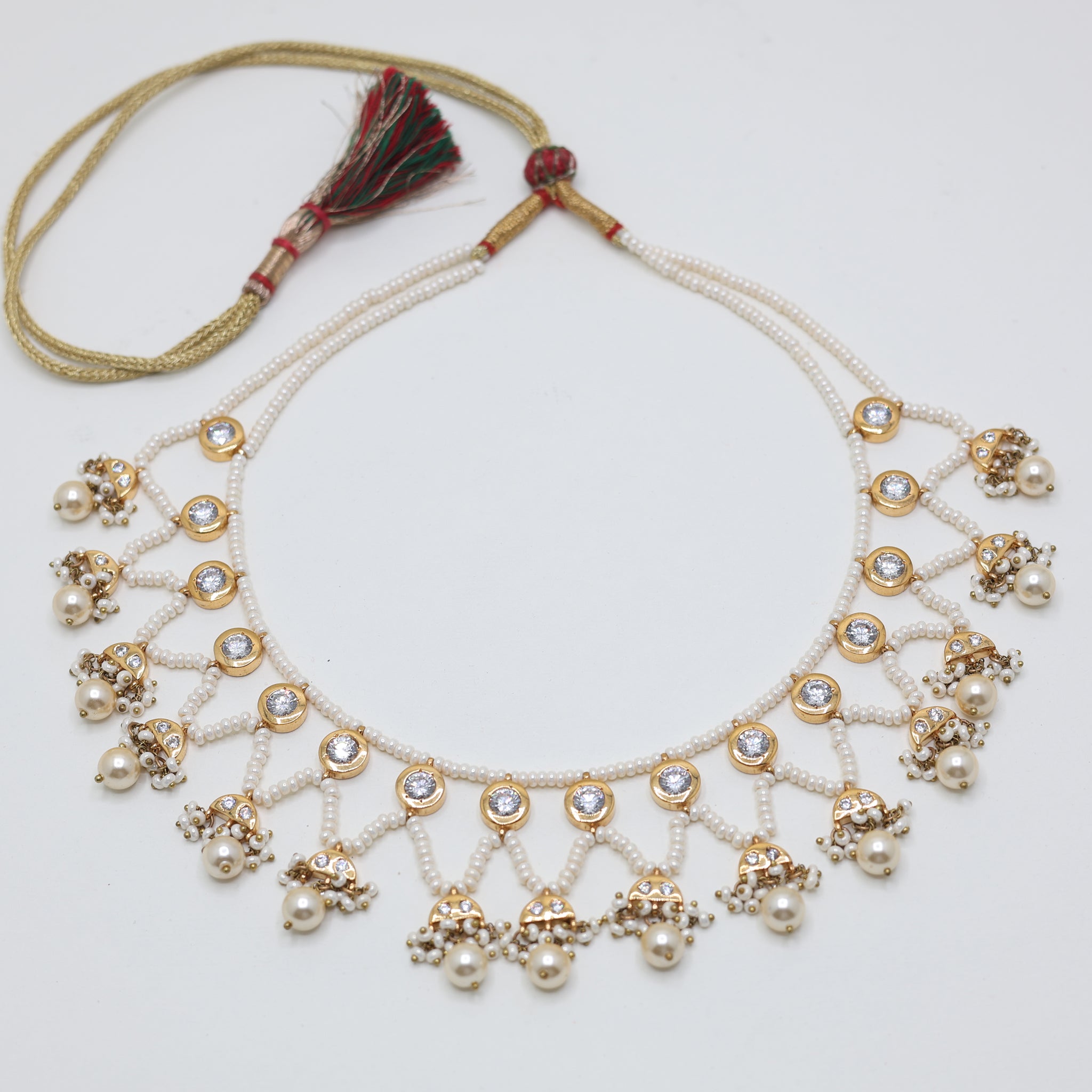 Elegant Faux Pearl Yellow Gold Traditional Chokar Necklace For Woman