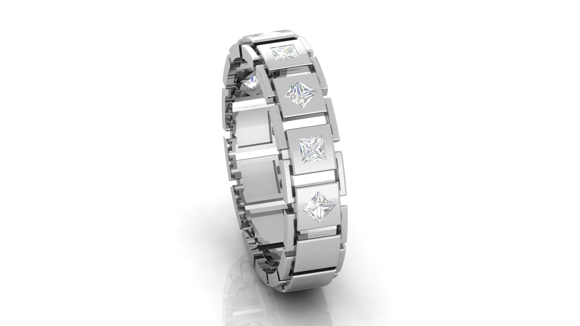 Square-Cut Diamond White Gold Adjustable Silver Luxurious Band For Couple