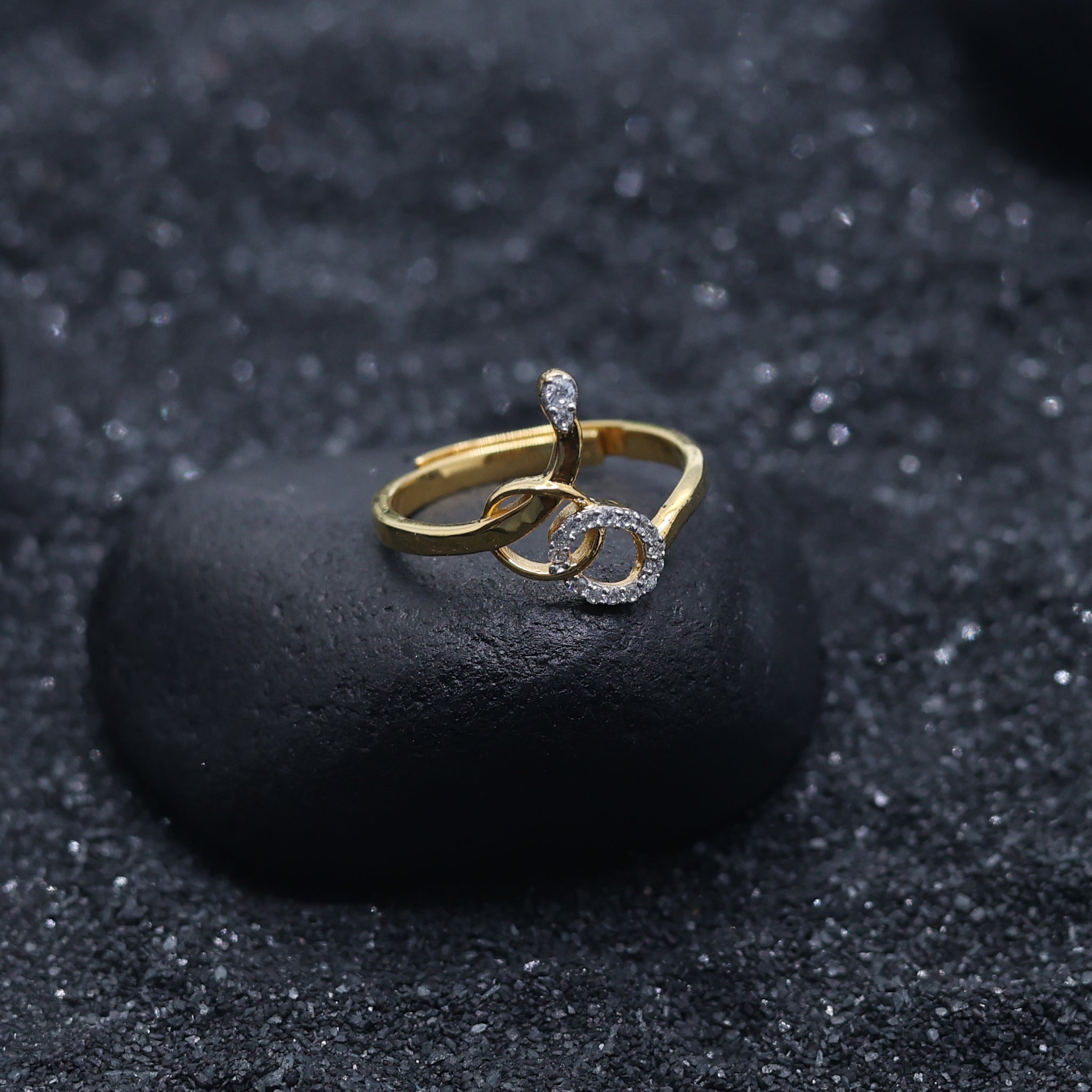 Yellow Gold Adjustable Silver Asymmetric Loops Abstract Shape Ring For Woman