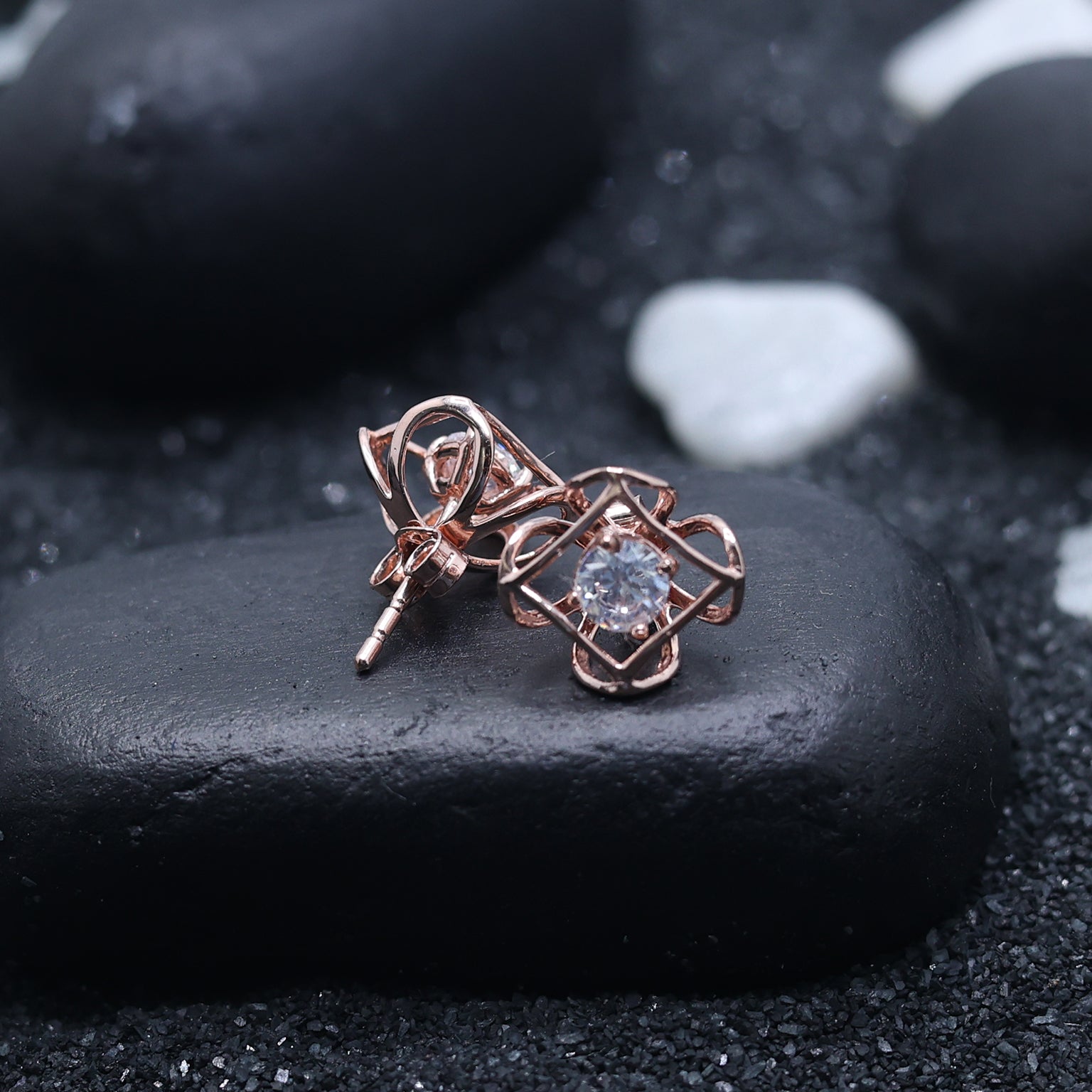 Rose Gold Adjustable Silver Interwoven Round Stud Earring For Woman