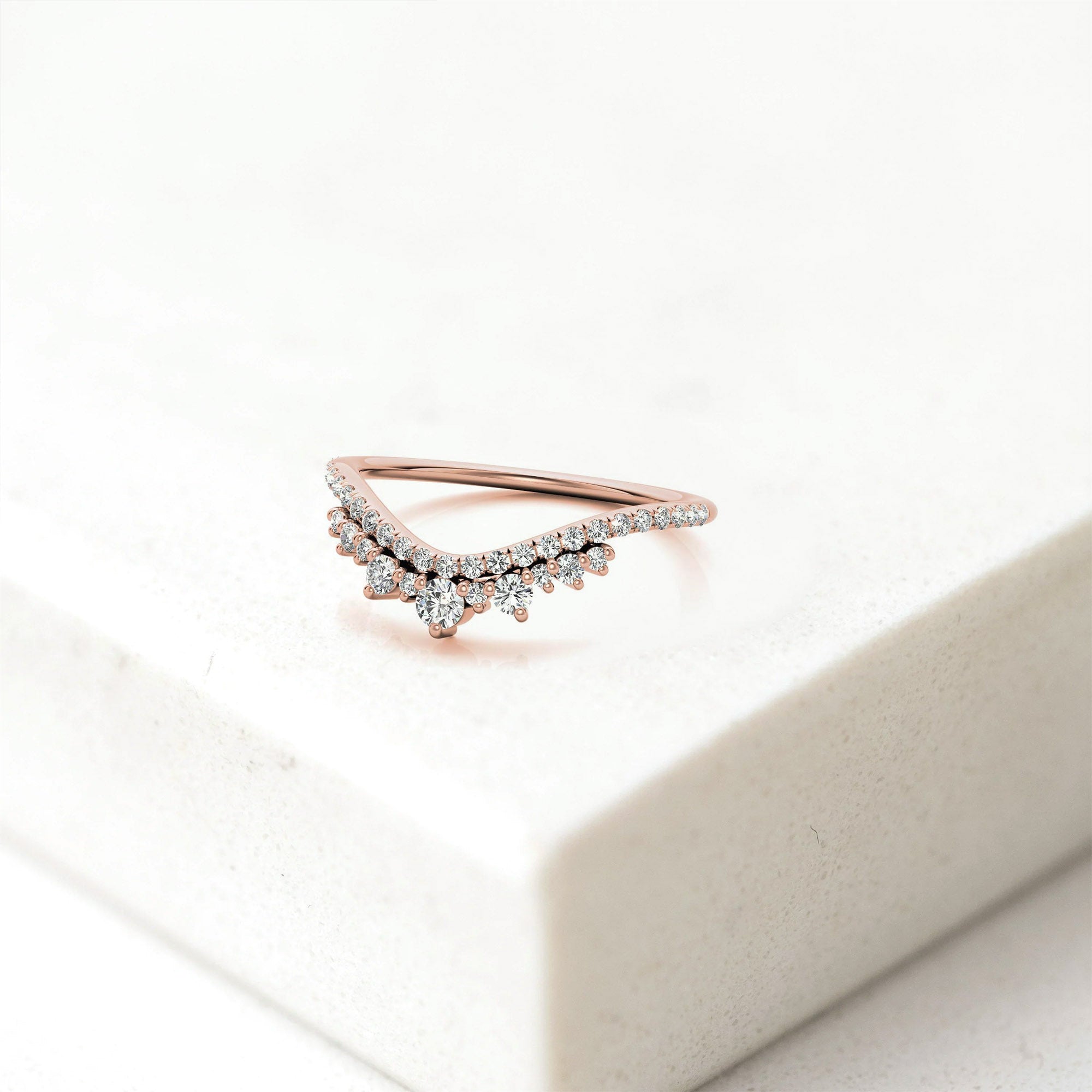 Rose Gold Silver Double Cluster Layered Adjustable Chevron Ring For Woman