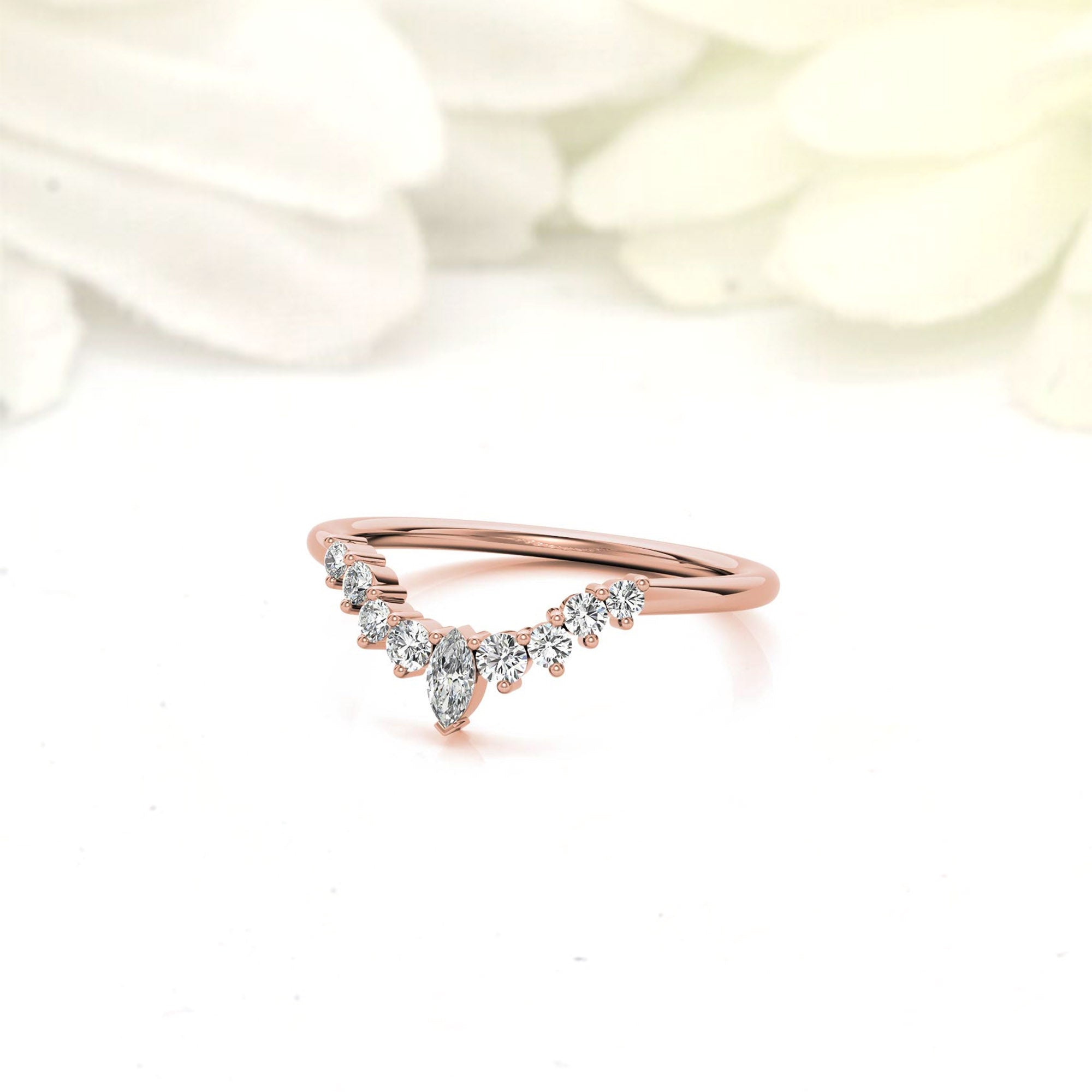 Rose Gold Silver Stacking Adjustable Marquise Wishbone V-Contour Ring for Women