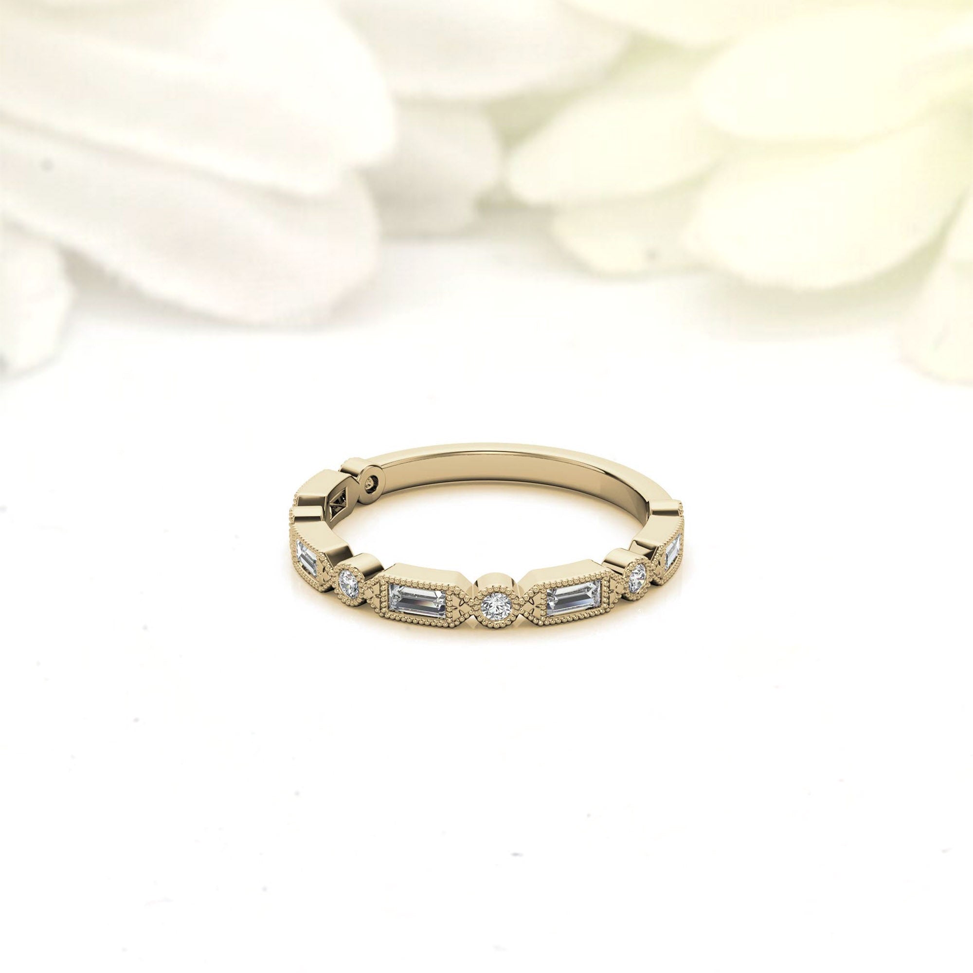 Yellow Gold Silver Vintage-Inspired Adjustable Milgrain Art Deco Ring For Woman