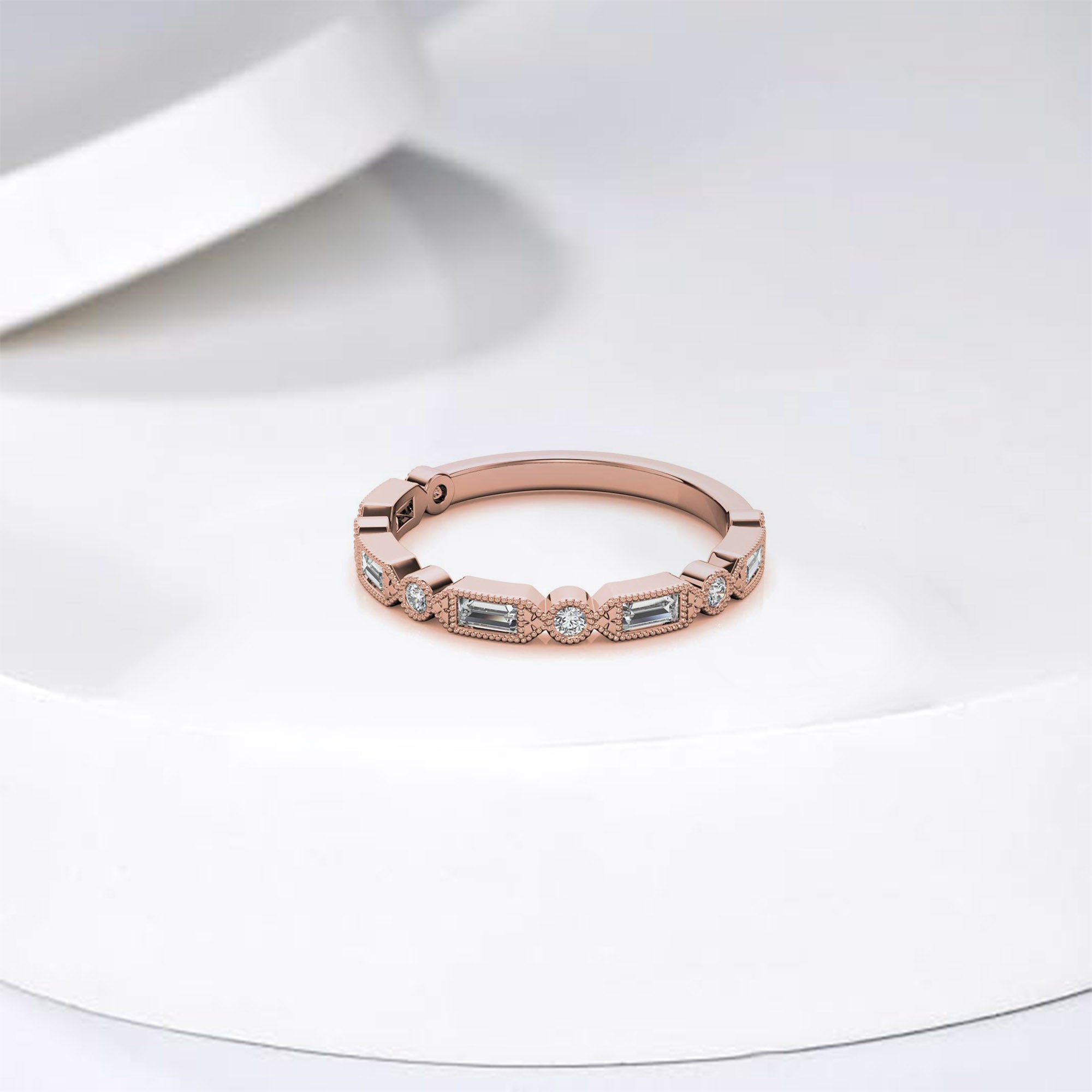 Rose Gold Silver Vintage-Inspired Adjustable Half-Eternity Ring For Woman