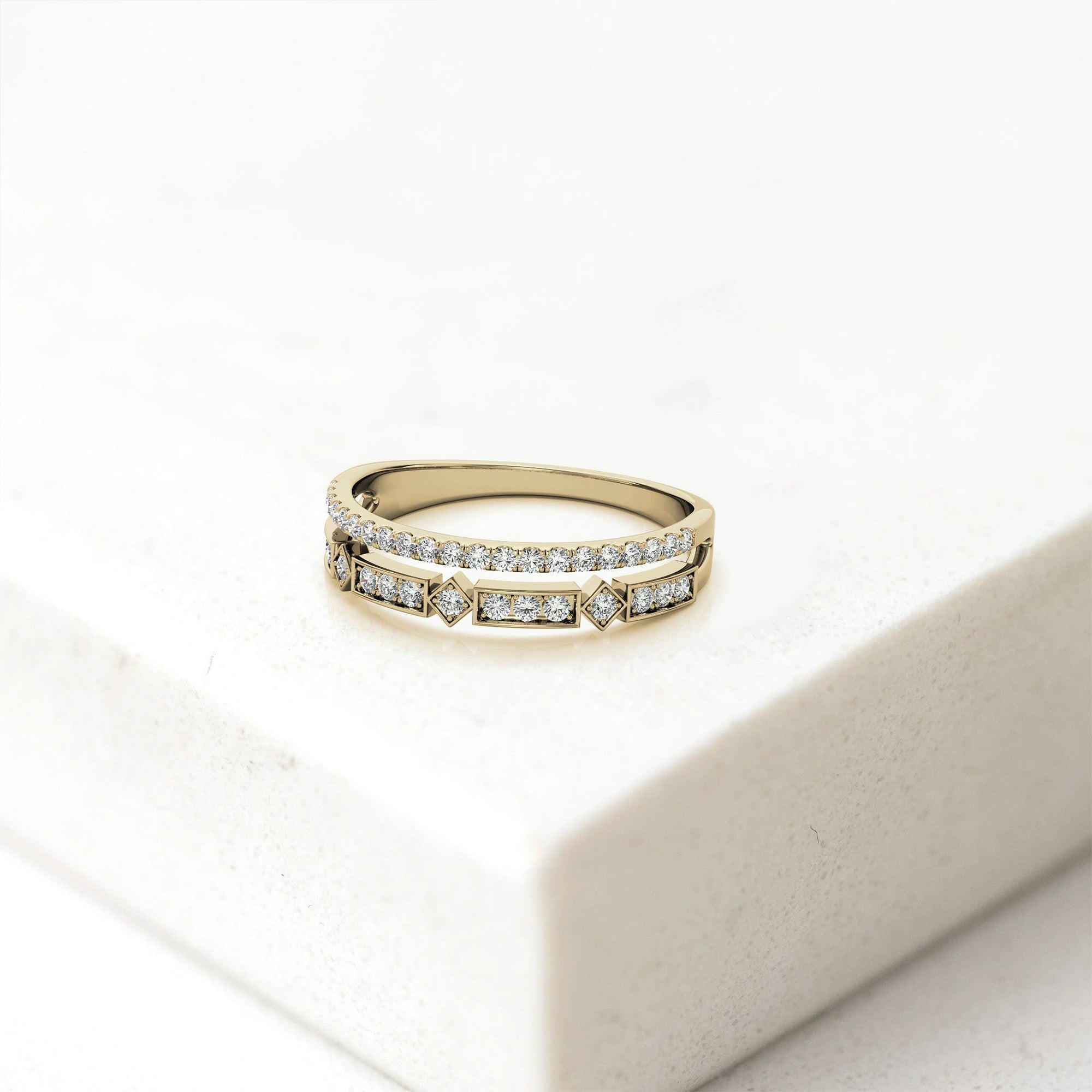 Yellow Gold Silver Mixed Layered Adjustable Pave Eternity Ring For Woman