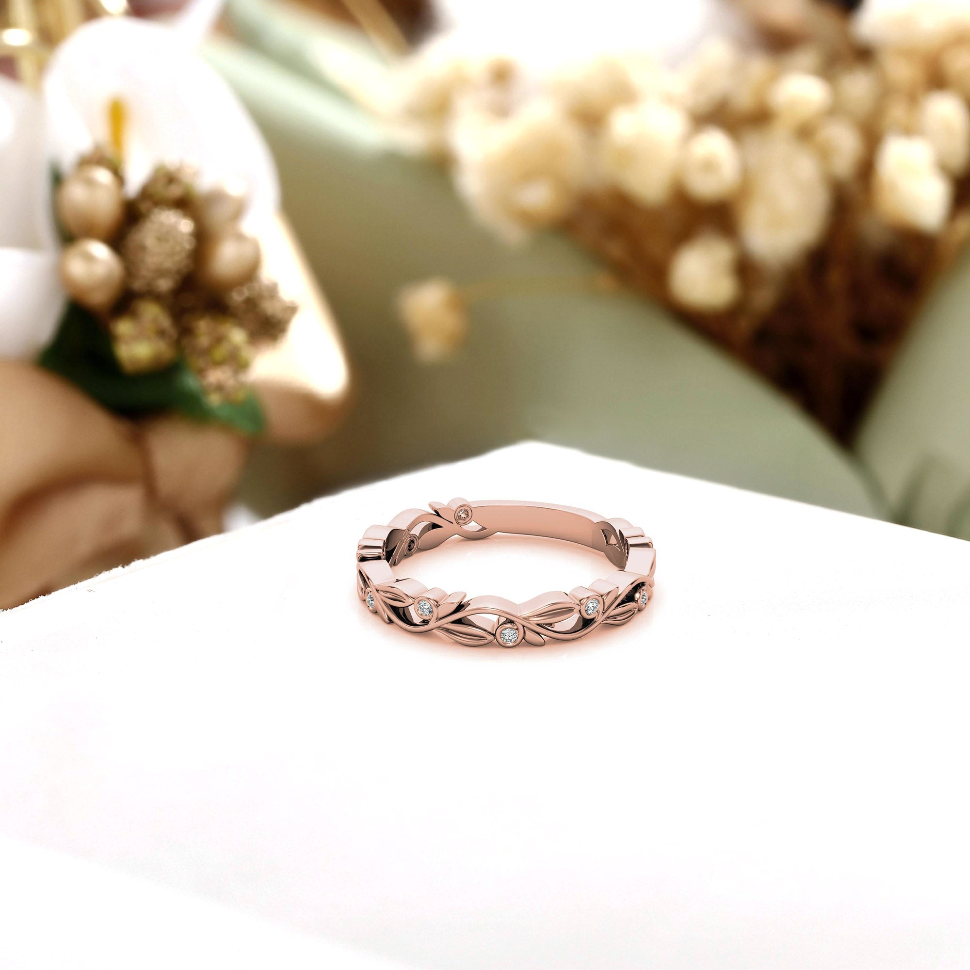 Rose Gold Silver Nature-Inspired Eternity Adjustable Leaf Floral Motif Ring For Woman