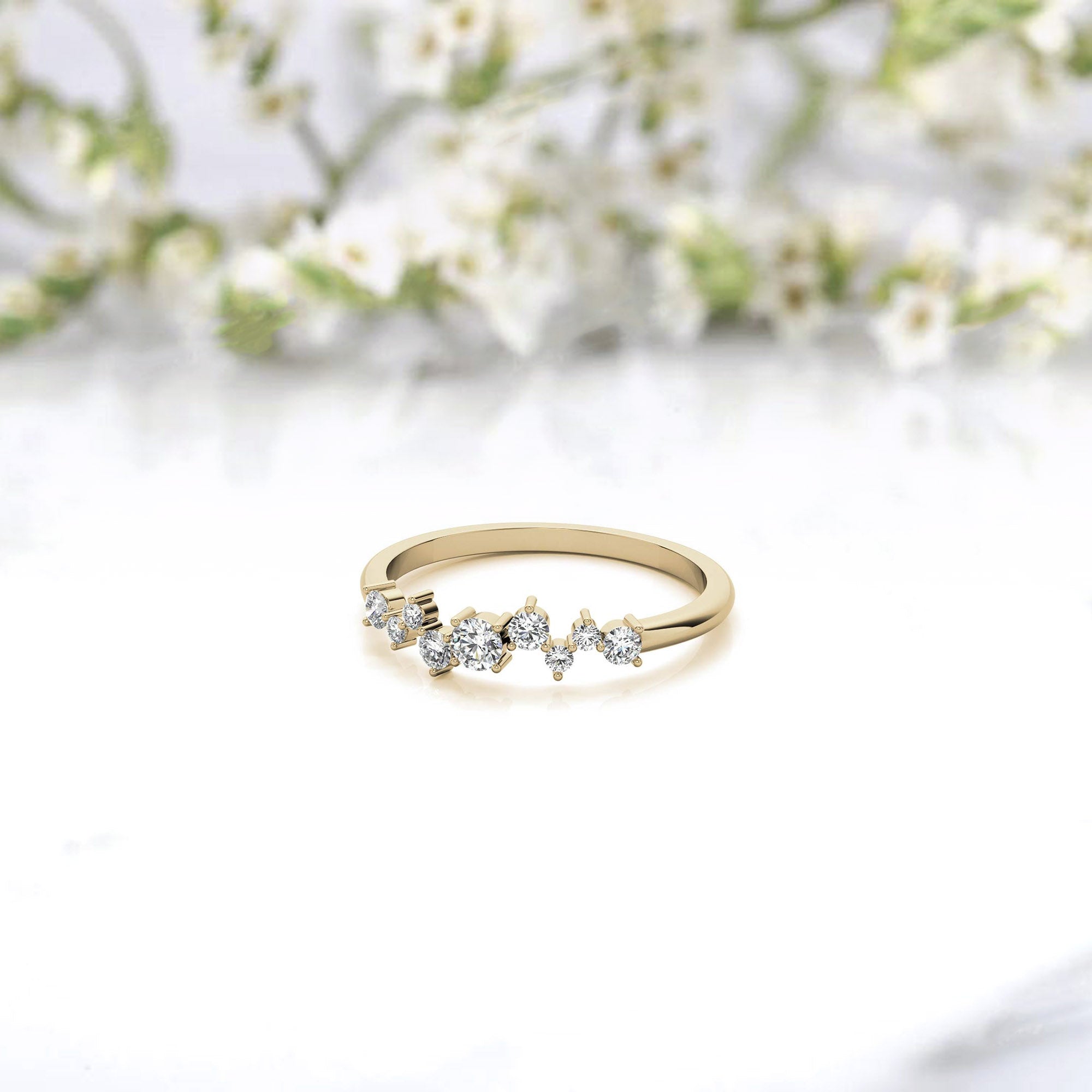 Yellow Gold Silver Unique Cluster Adjustable Staggered Miracle Ring For Woman