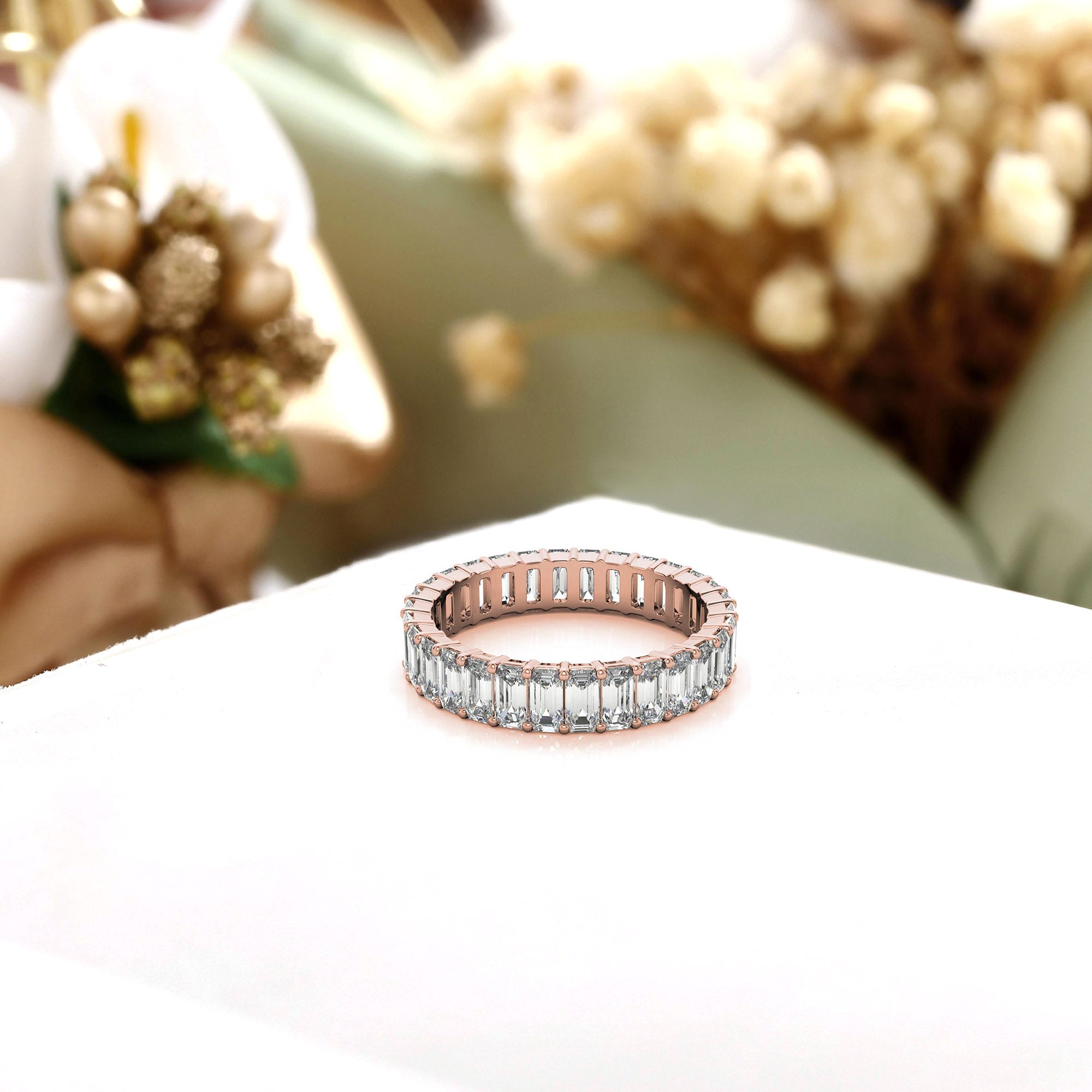 Rose Gold Silver Lustrous Eternity Adjustable Emerald-Cut Ring For Woman