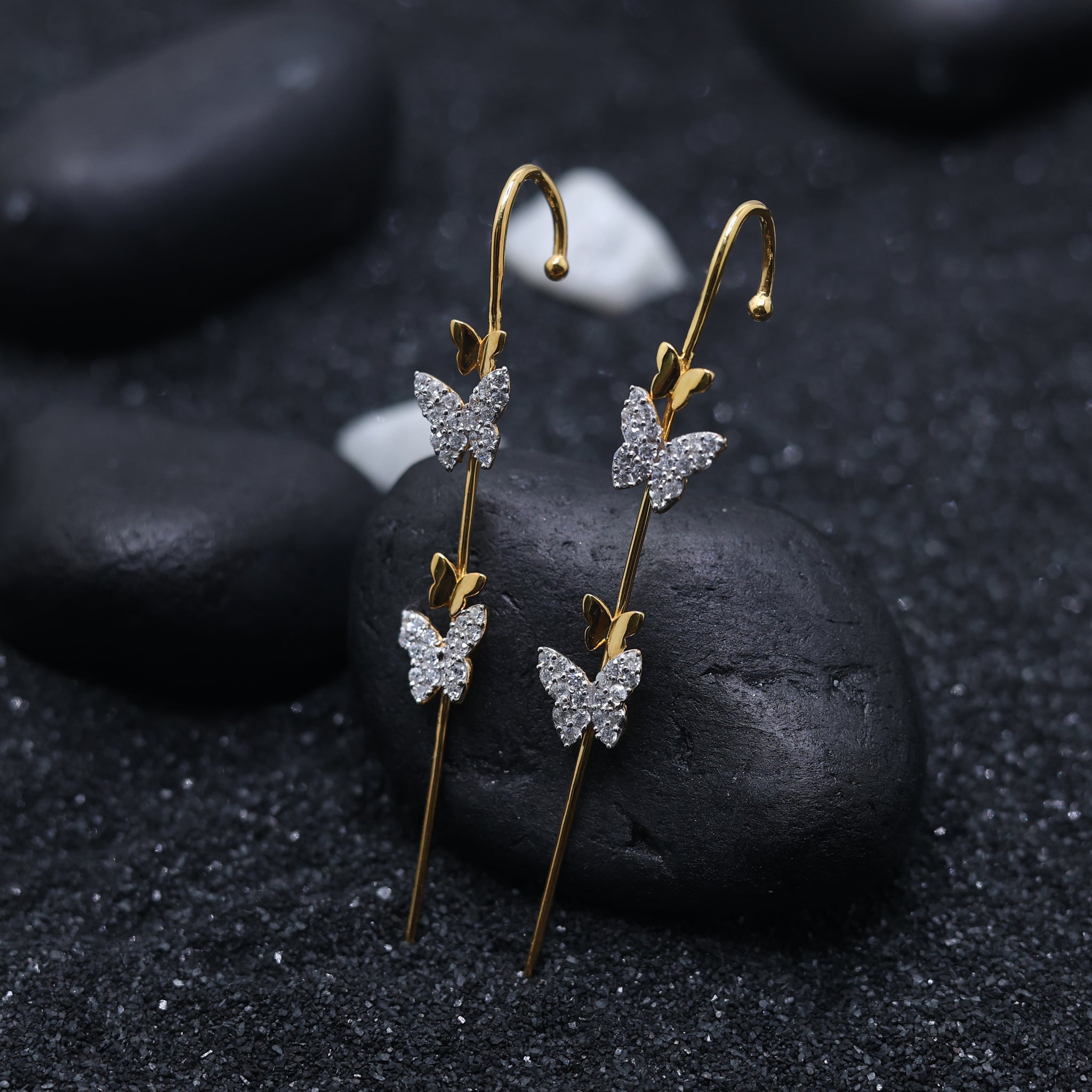 Silver Pave-Crystal Butterfly Ear Cuff Trendy Yellow Gold Non-Pierced Style Earring For Woman