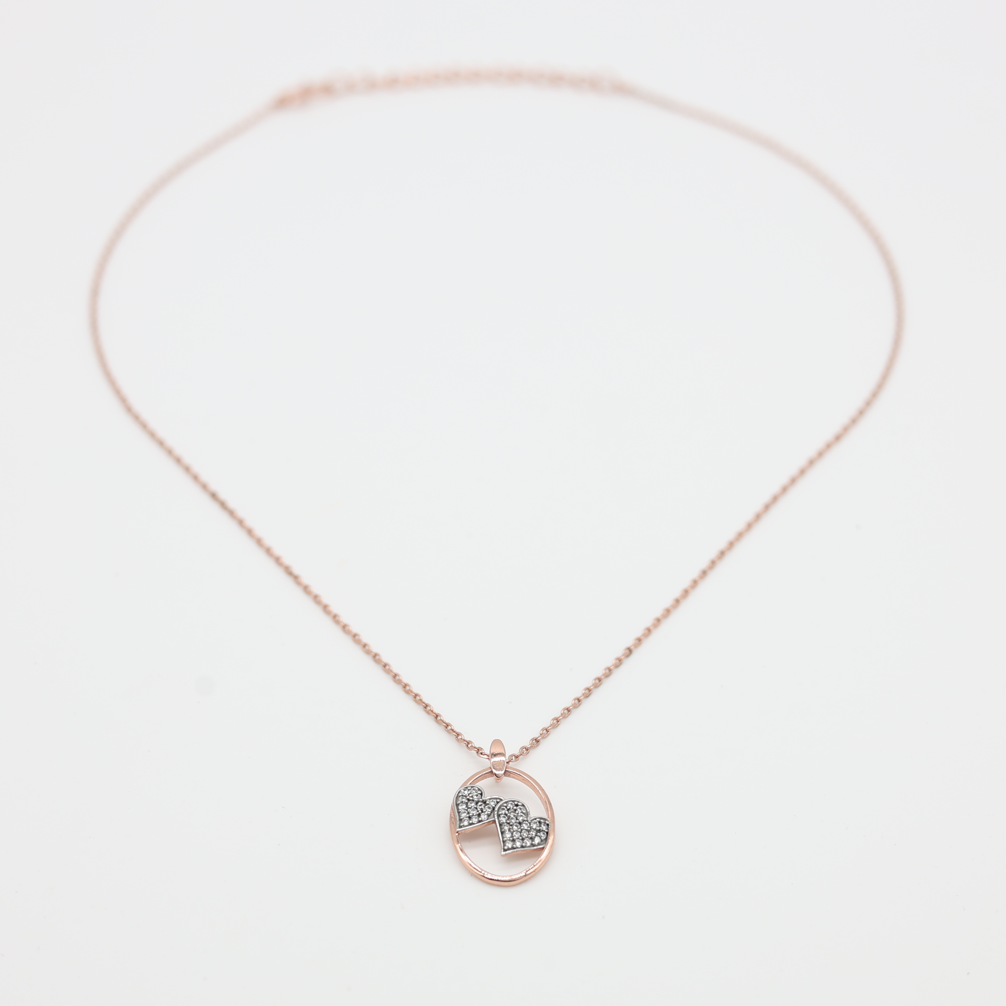 Silver Oval Adjustable Dual Heart Rose Gold Pendant For Women