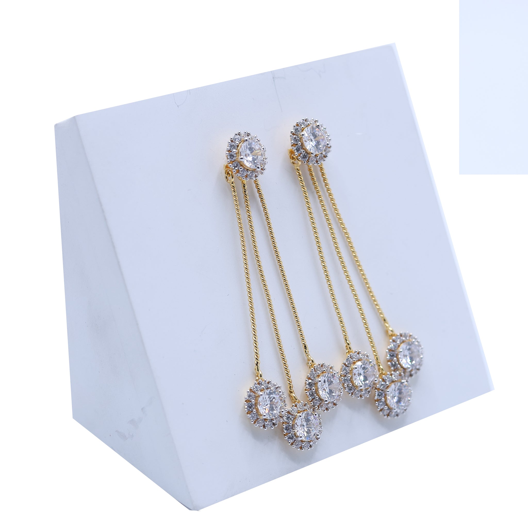 Silver Multi-Stone 3-Tier Dangle Floral Cascade Yellow Gold Earring For Woman