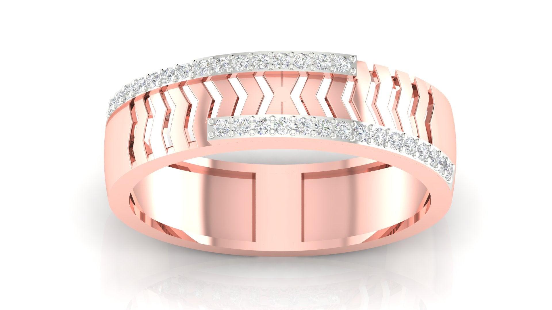 Chevron Cut Rose Gold Adjustable Silver Diamond Edge Band For Couple