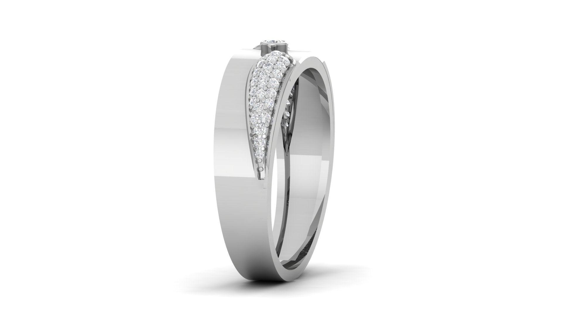 Bezel-Set Center Stone White Gold Adjustable Silver Accent Band For Couple