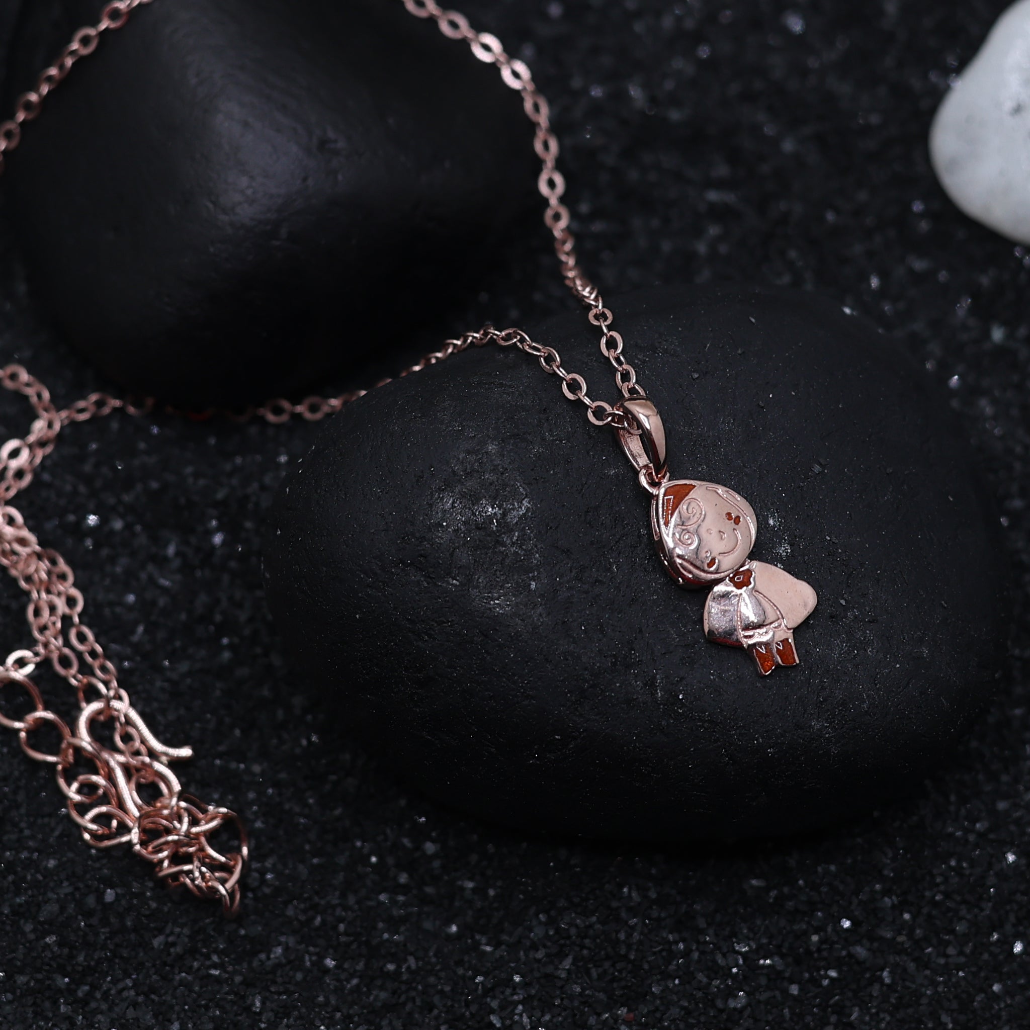 Silver Mini Cartoon-Inspired Small Child Figure Rose Gold Pendant For Kids