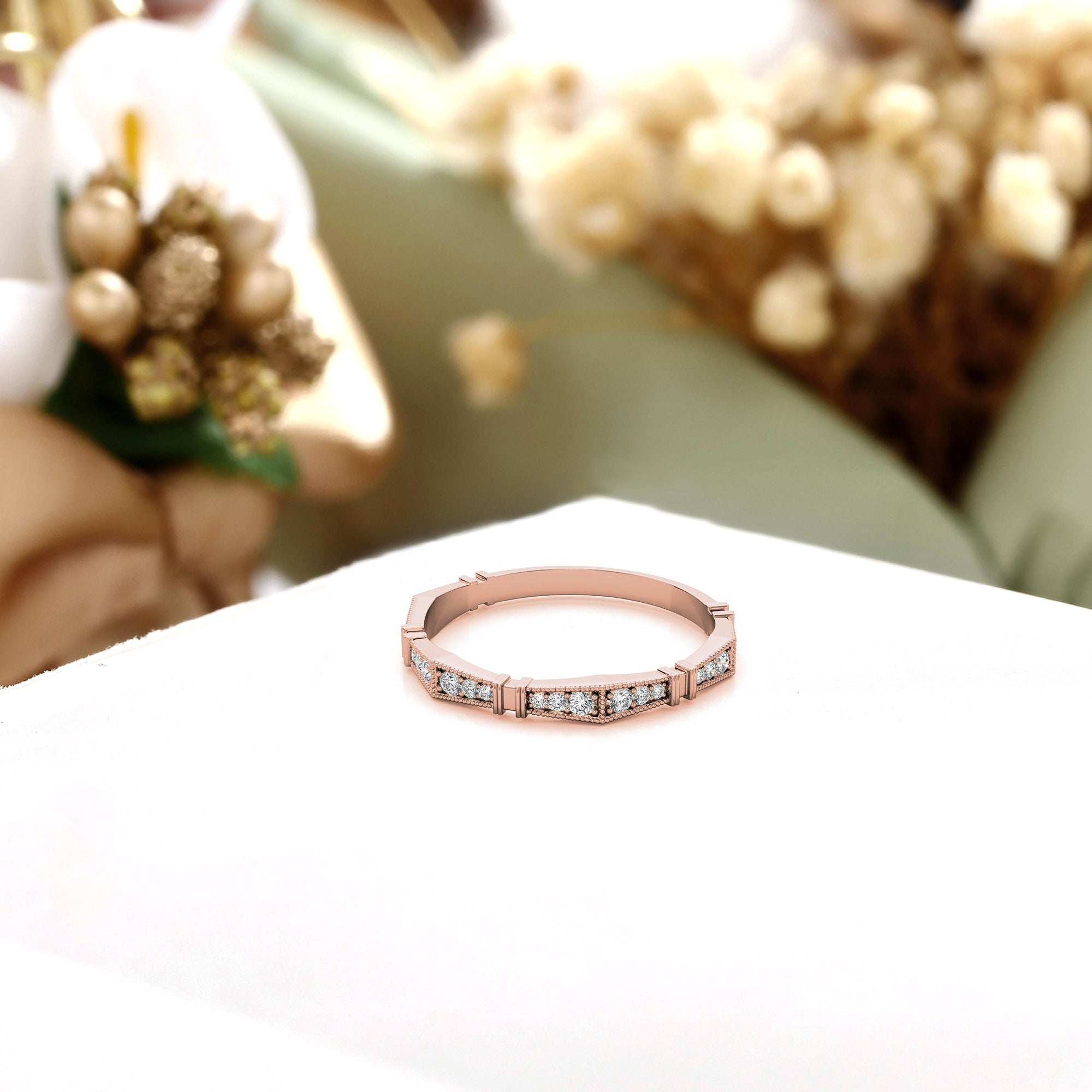 Rose Gold Silver Milgrain Adjustable Angular Ring For Woman