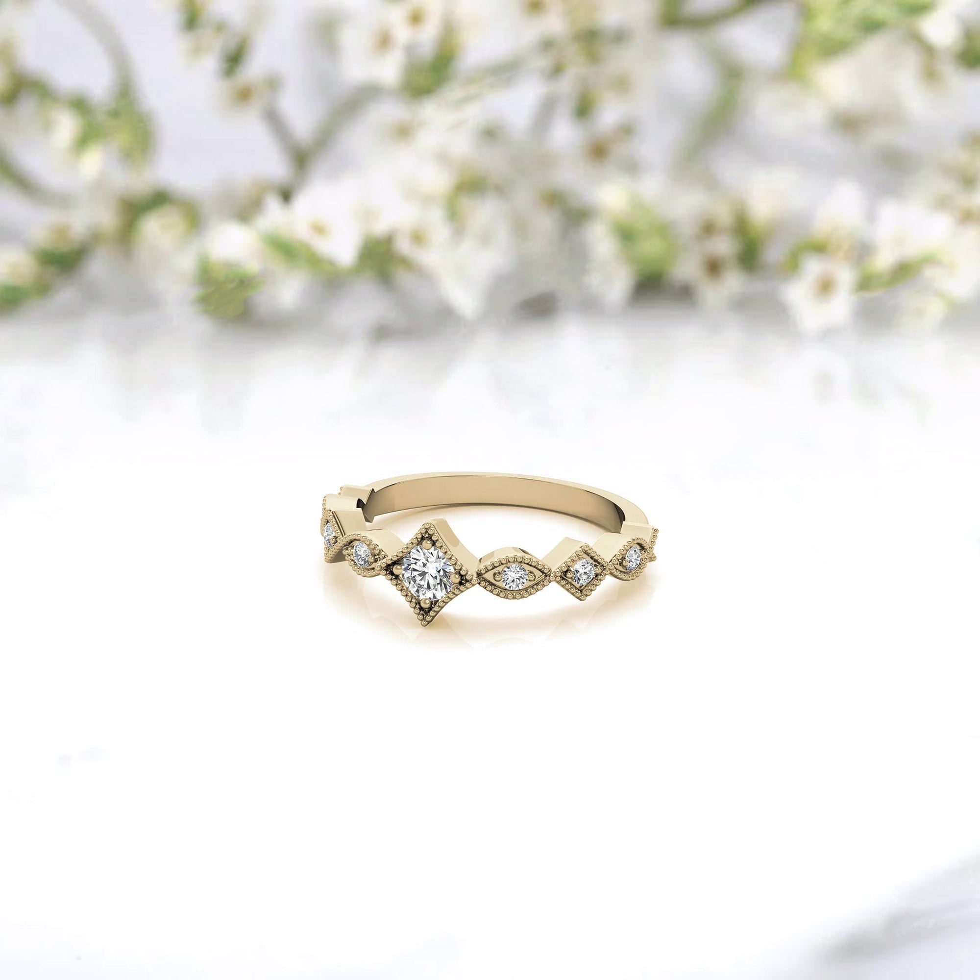 Yellow Gold Silver Stackable Tri-Tone Adjustable Milgrain Infinity Square Ring For Woman