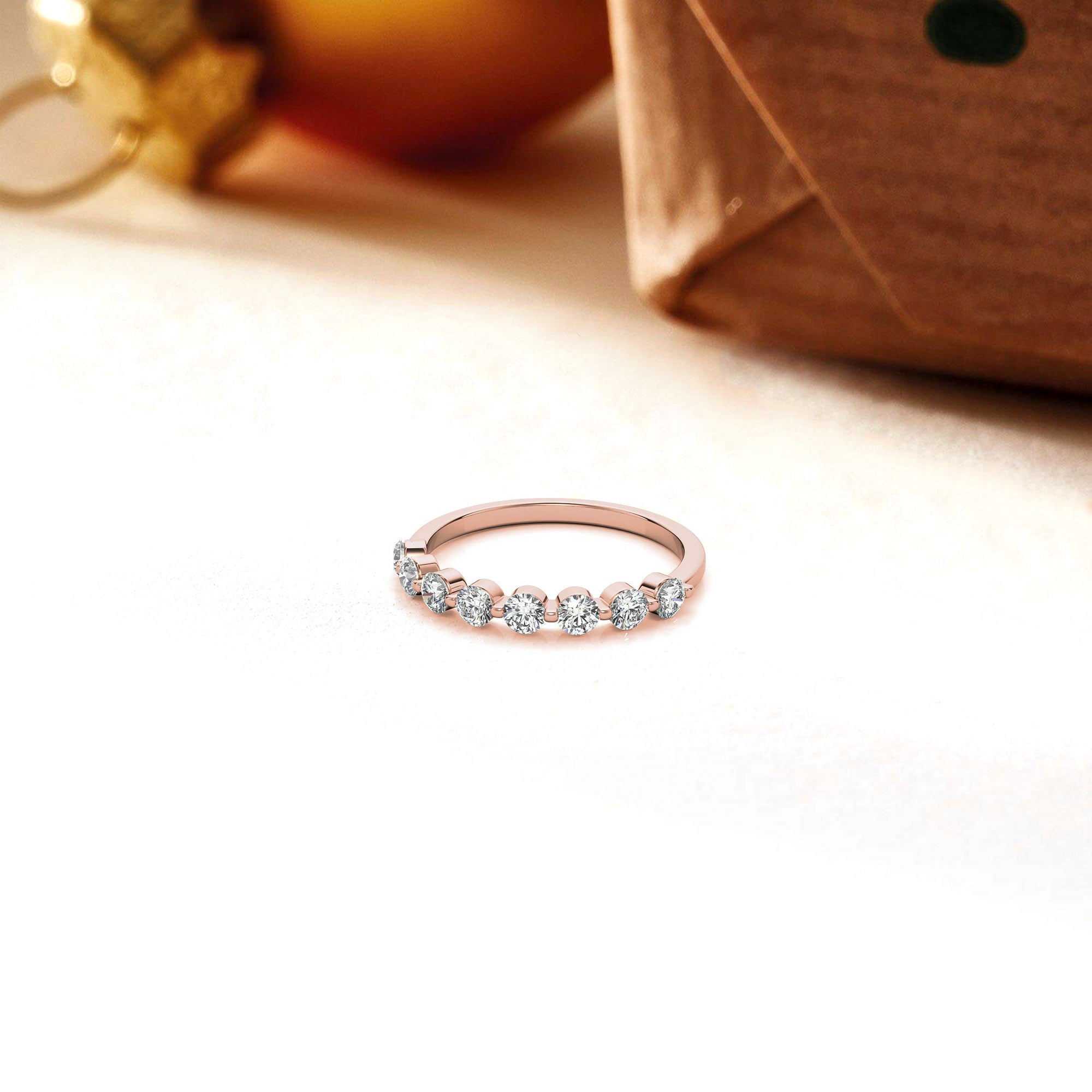 Rose Gold Silver Half-Eternity Adjustable Seven Round-Cut Ring For Woman