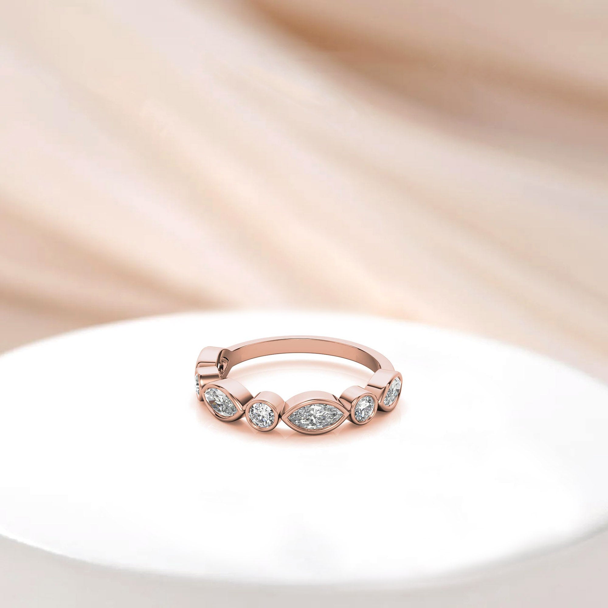 Rose Gold Silver Dual-Shape Milgrain Adjustable Marquise Round Ring For Woman