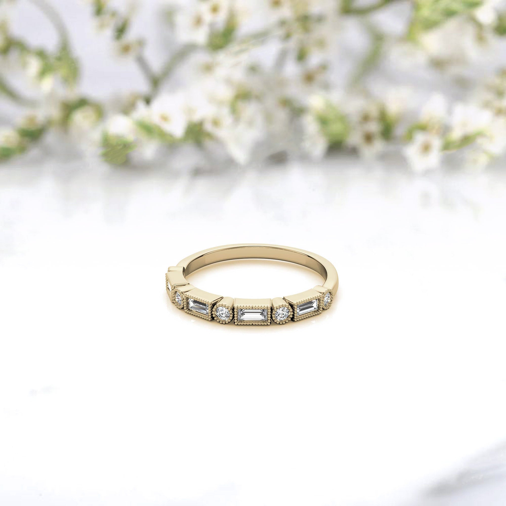 Yellow Gold Silver Dual-Shaped Adjustable Baguette Milgrain Ring For Woman