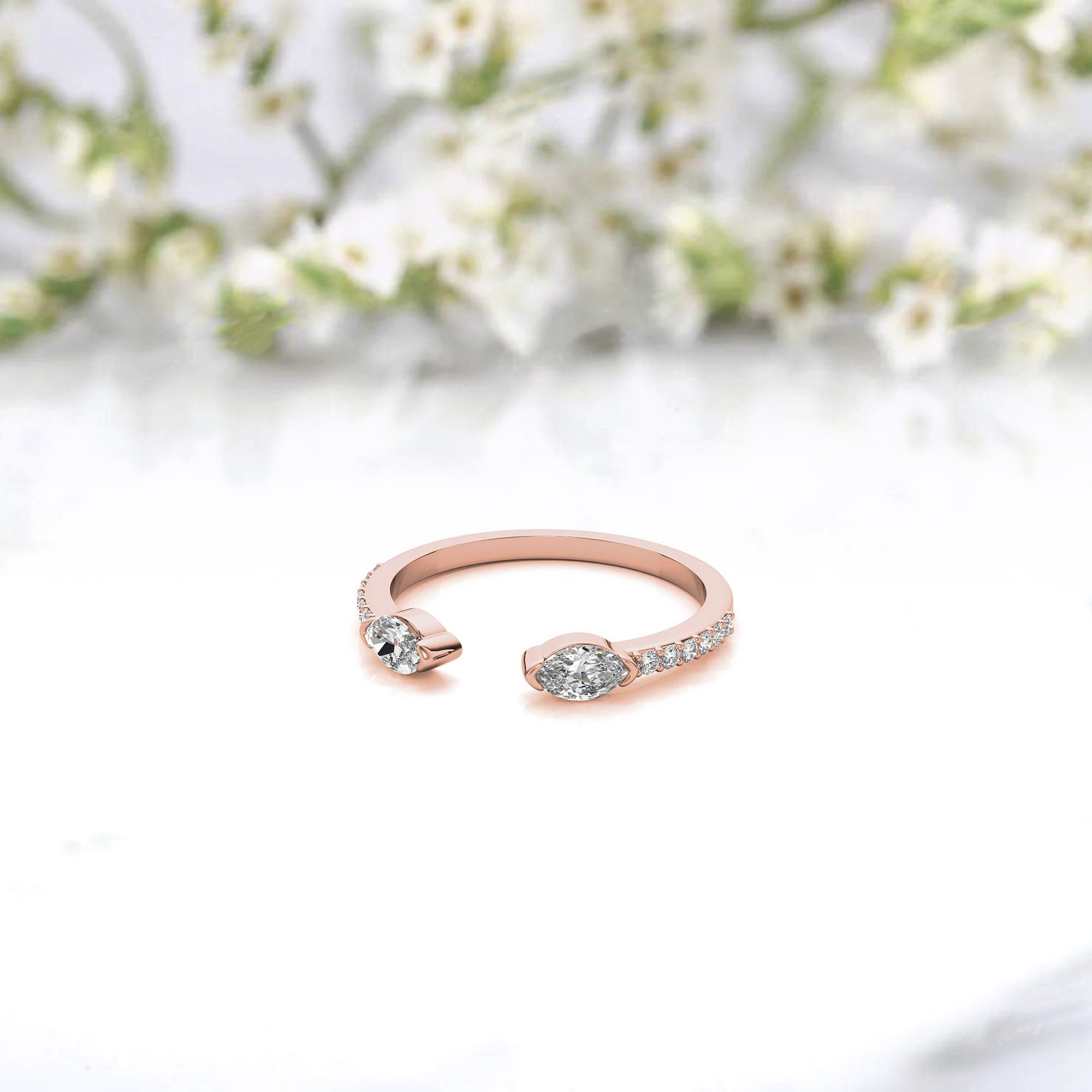 Rose Gold Silver Split-Open Ended Adjustable Dazzling Marquise Ring For Woman