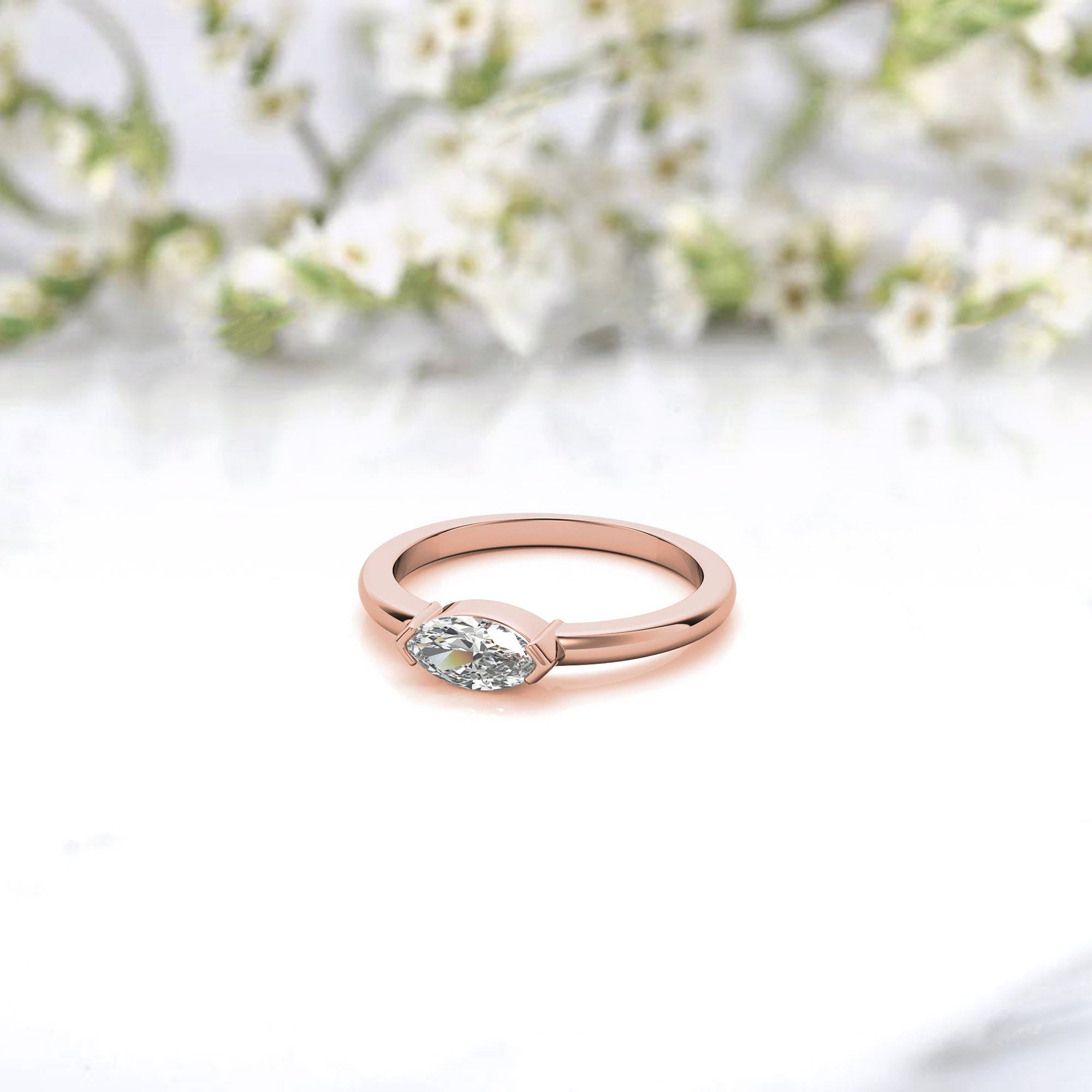 Rose Gold Silver Timeless Solitaire Adjustable Marquise Oval-Set Ring For Woman