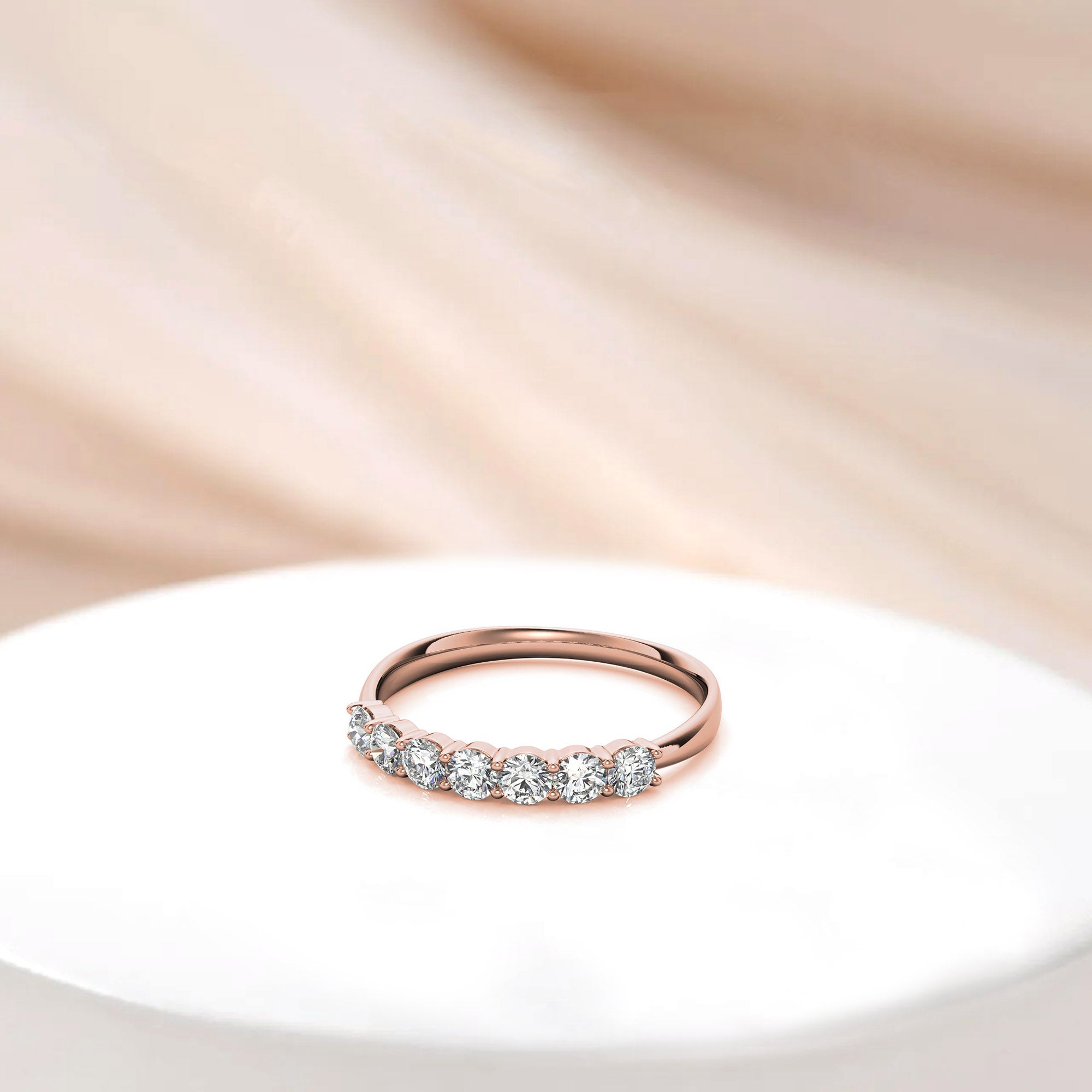 Rose Gold Silver Multi-Diamonds Prong-Set Adjustable Semi-Eternity Ring for Women