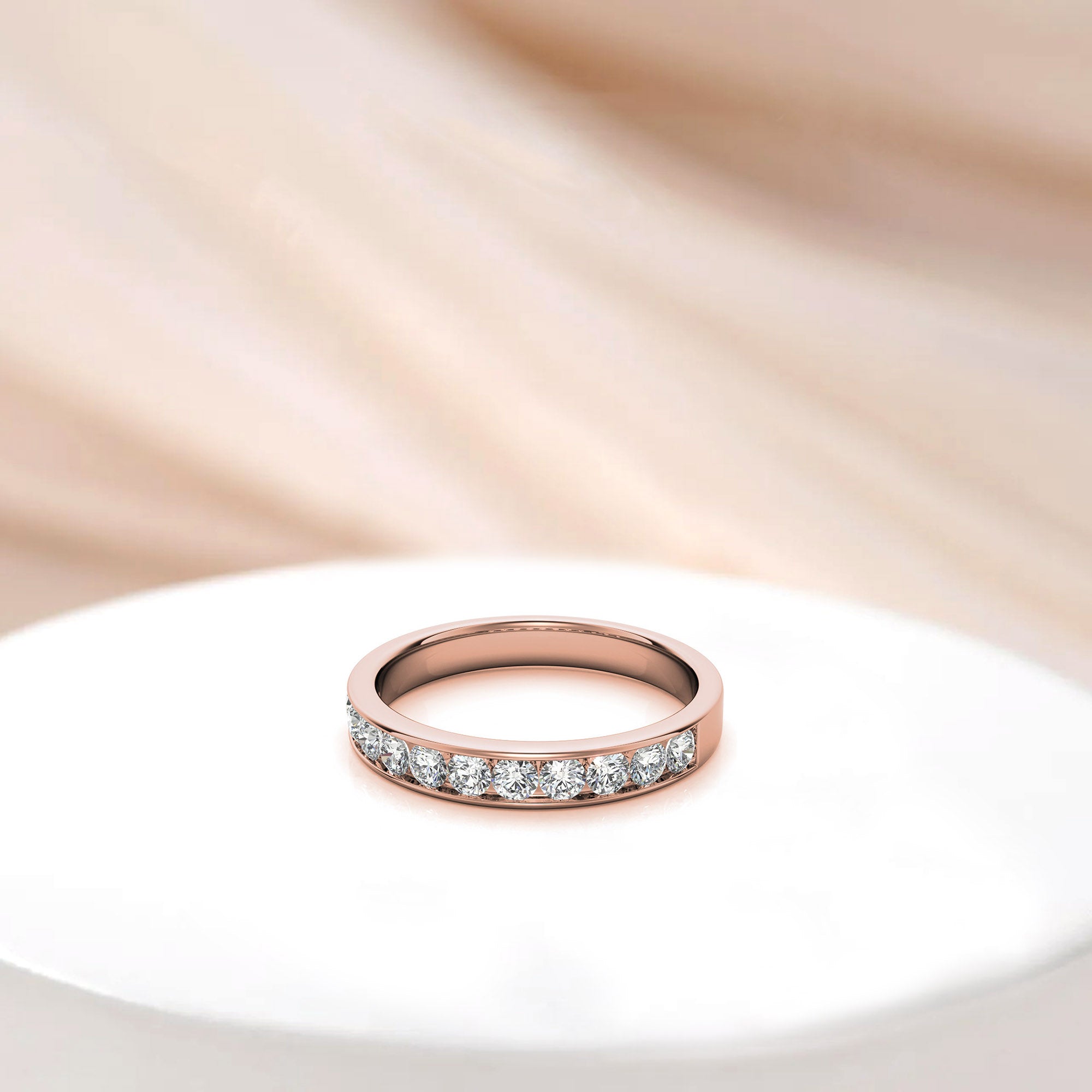 Rose Gold Silver Thin Channel-Set Adjustable Radiant Round Diamond Sleek Ring For Woman