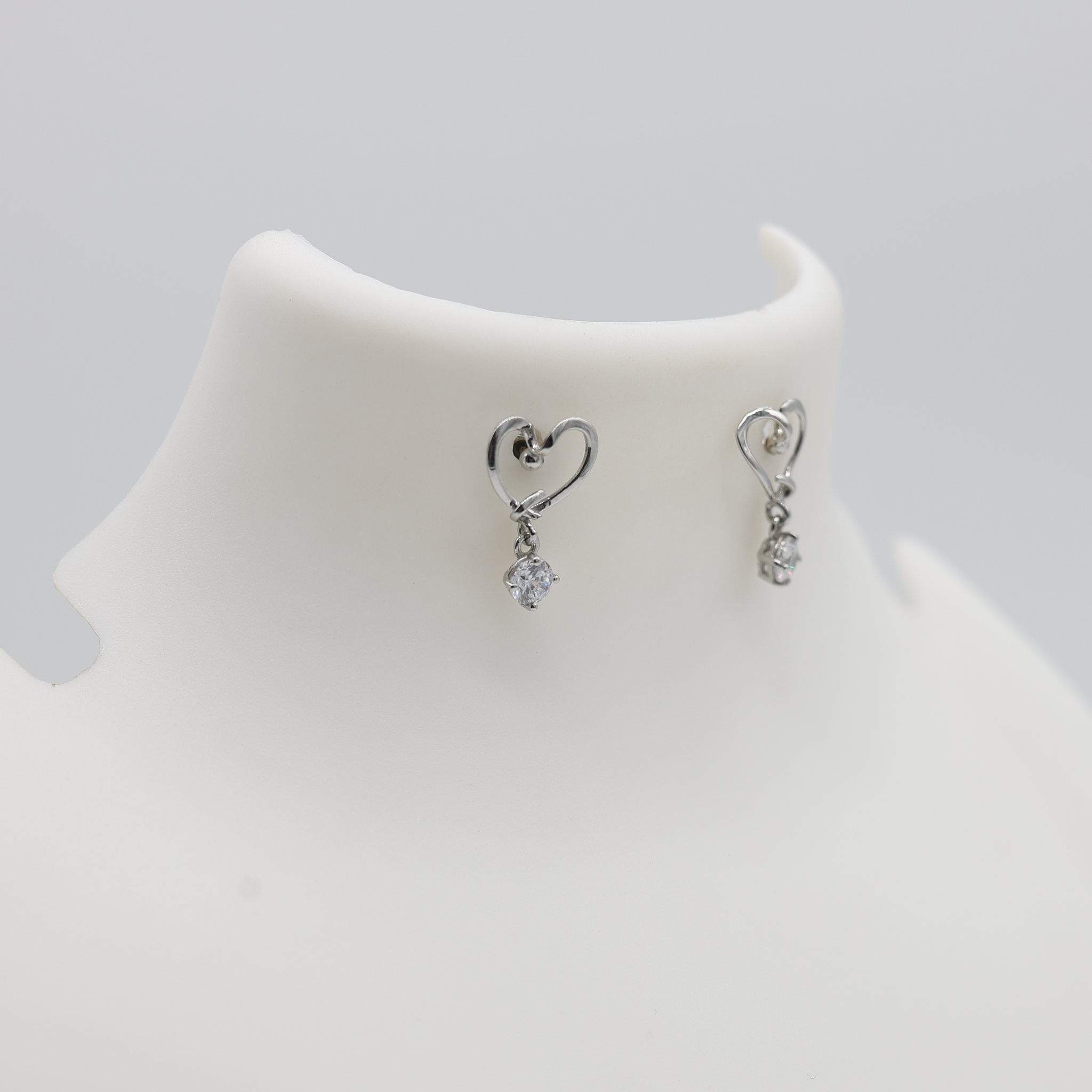 White Gold Adjustable Silver Brilliant Zirconia Heart Drop Stud Earring For Woman