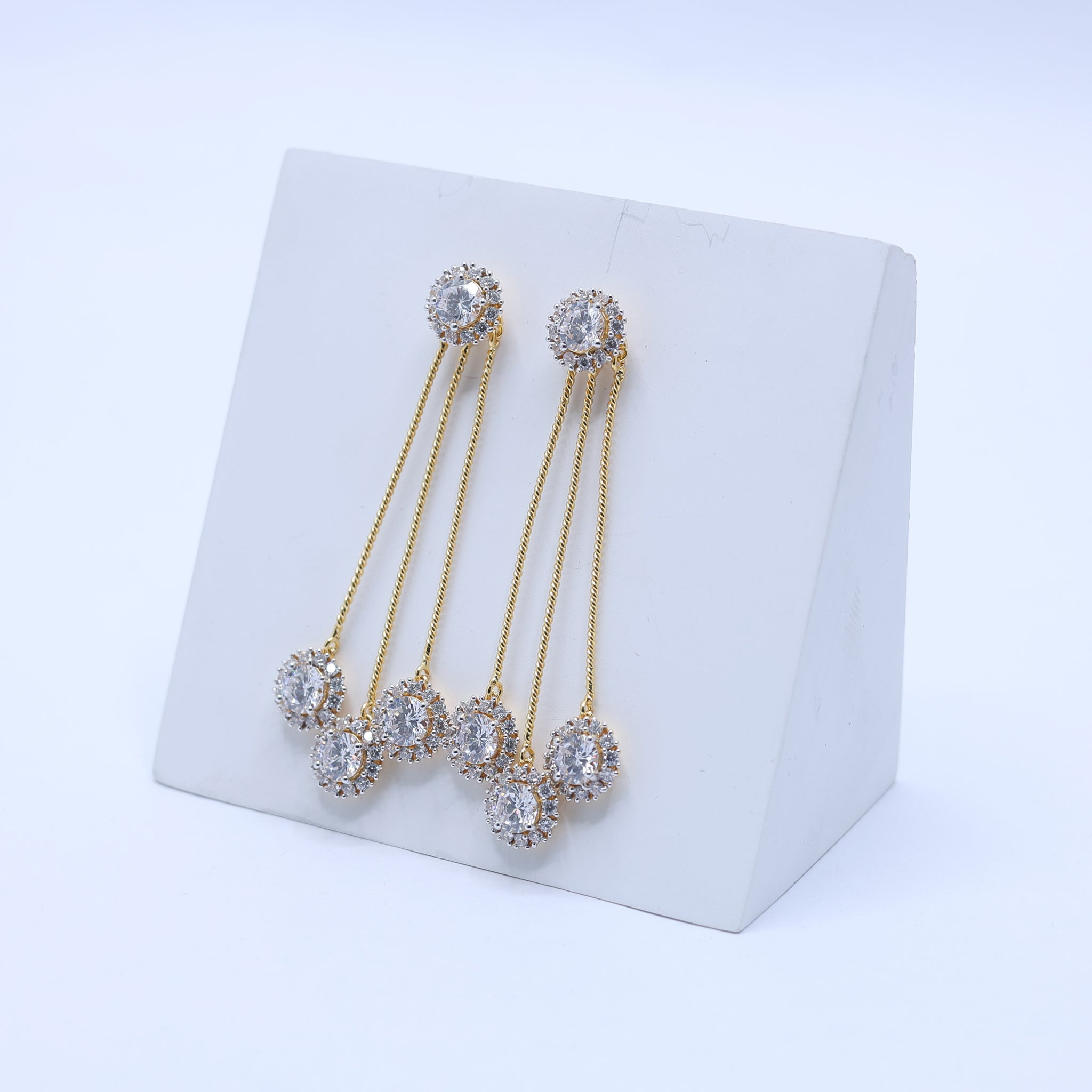 Silver Multi-Stone 3-Tier Dangle Floral Cascade Yellow Gold Earring For Woman