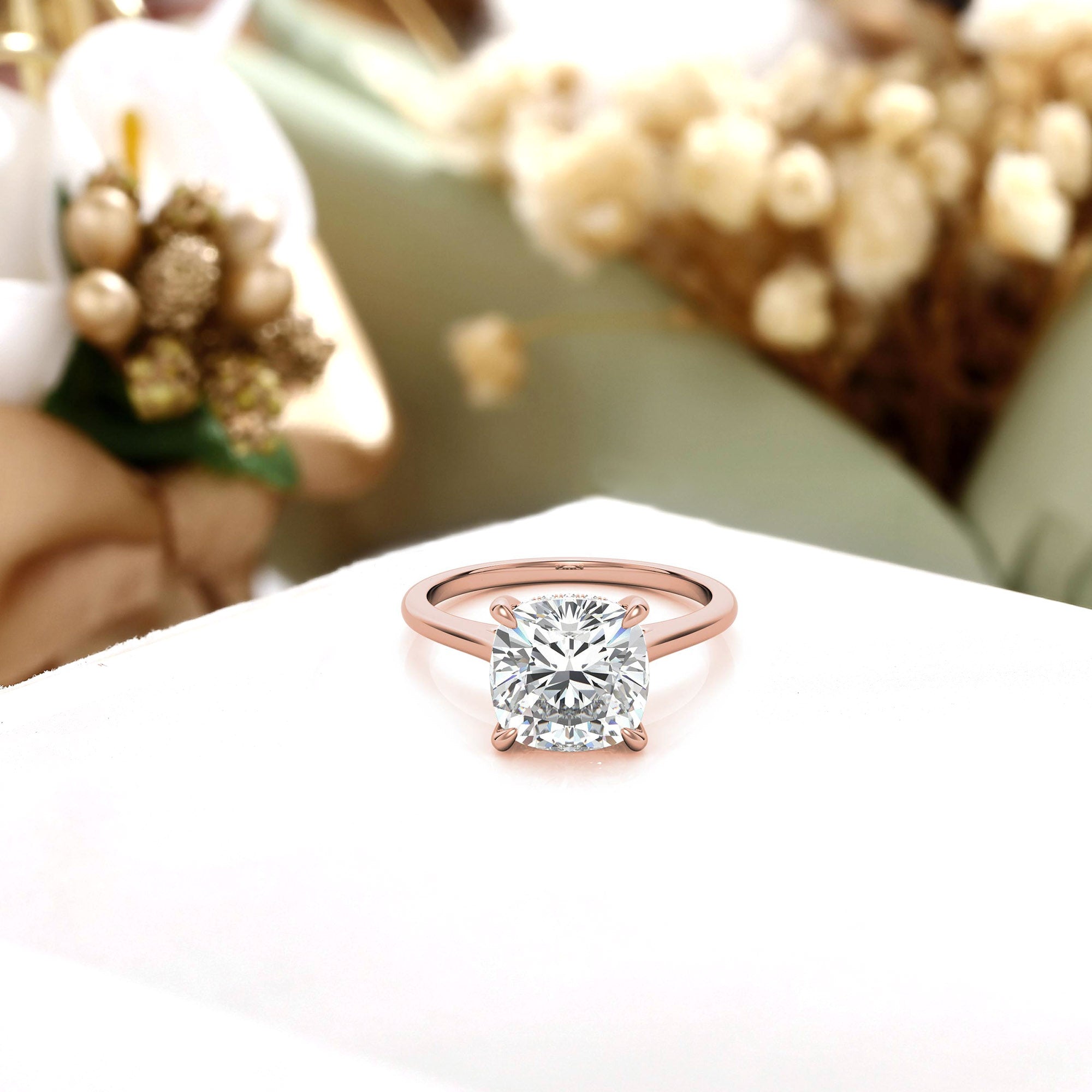 Sterling Silver Radiant Adjustable Elongated Cushion Cut Rose Gold Solitaire Ring For Women