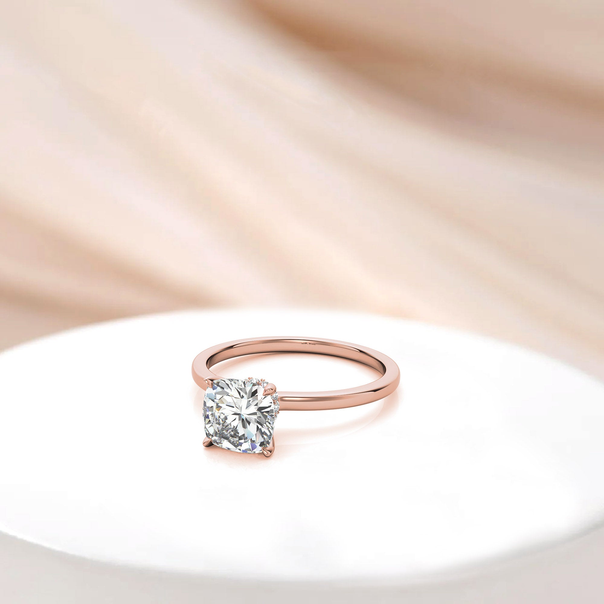 Cushion-Cut Rose Gold Adjustable Sterling Silver Elegant Solitaire Ring For Women