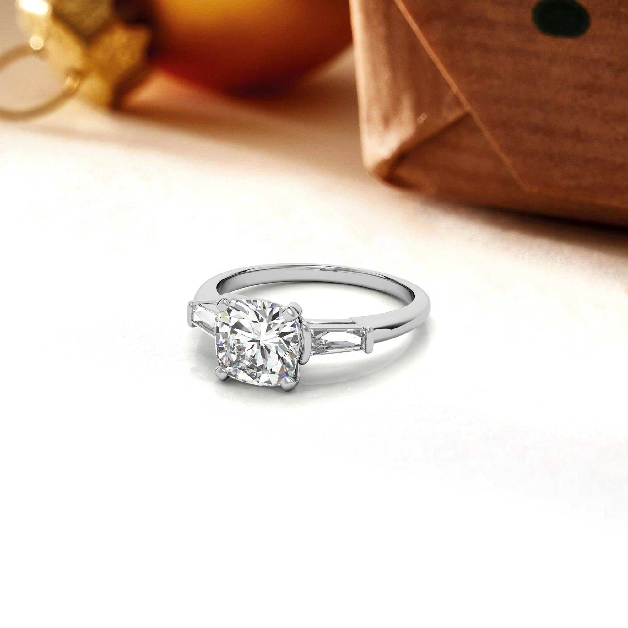 Sterling Silver Cushion- Cut Adjustable Engagement White Gold Ring For Women