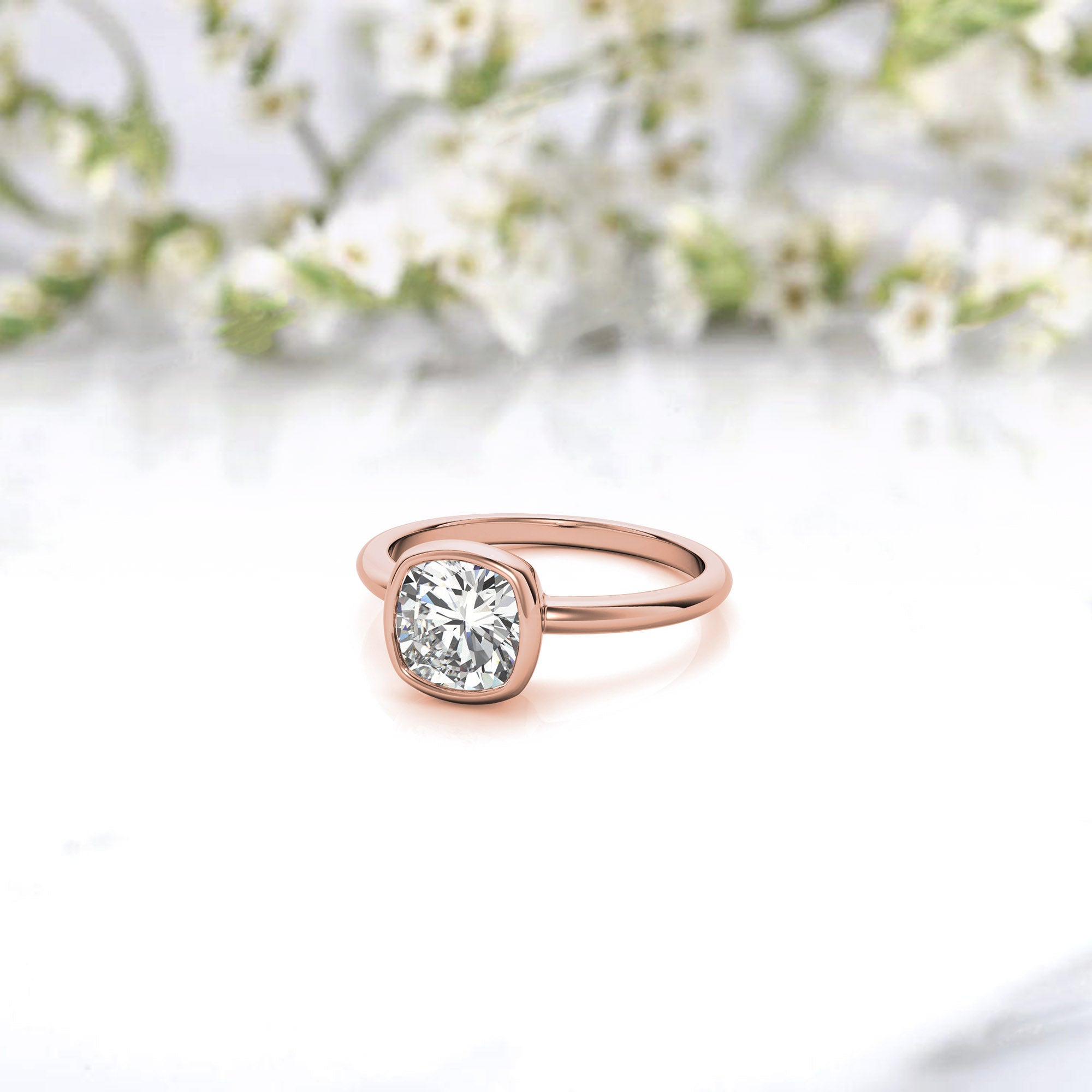 Sterling Silver Cushion-Cut Diamond Adjustable  Engagement Rose Gold Ring For Woman