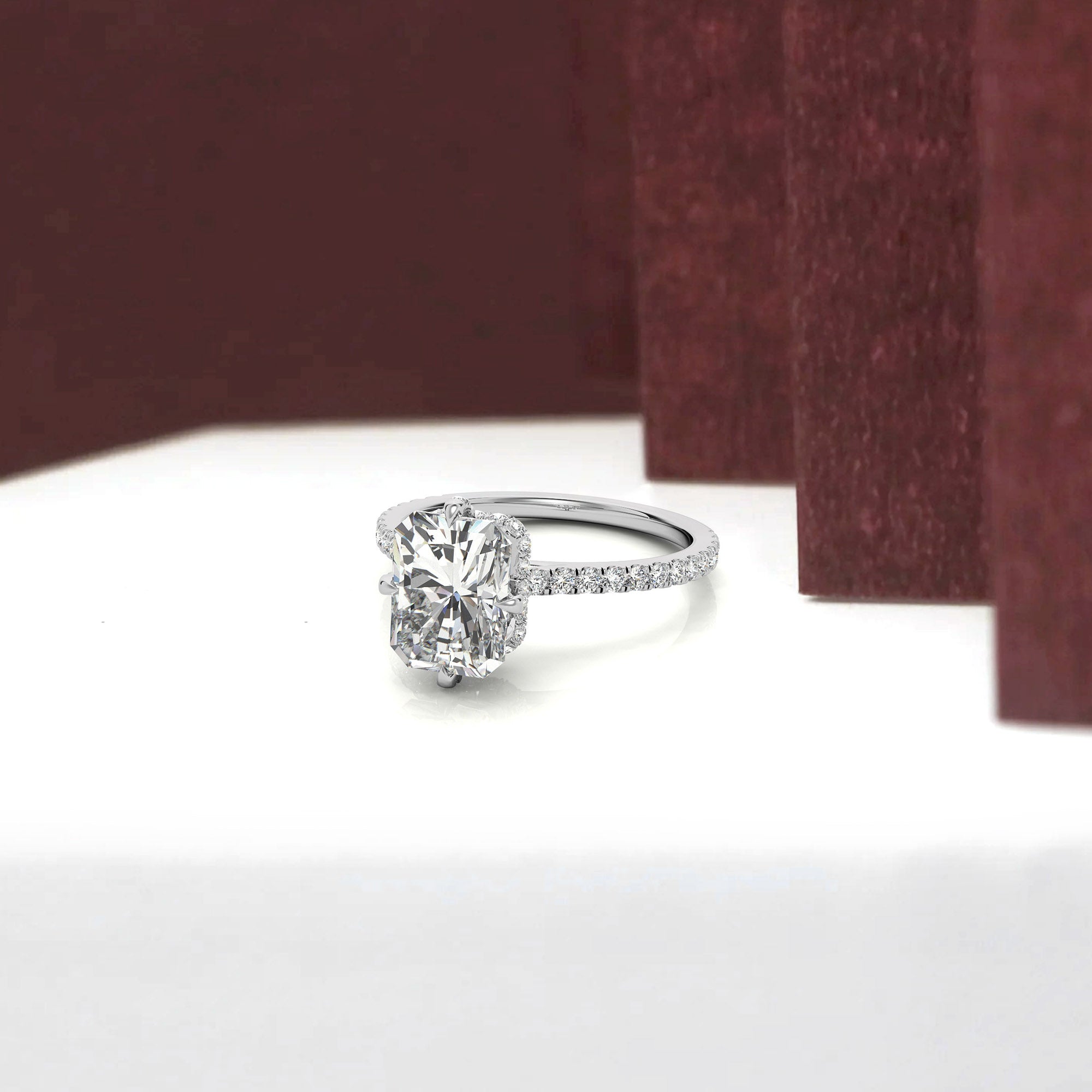 Sterling Silver Radiant-Cut Center Stone Adjustable  Engagement  White Gold Ring Perfect for  Special Occasions