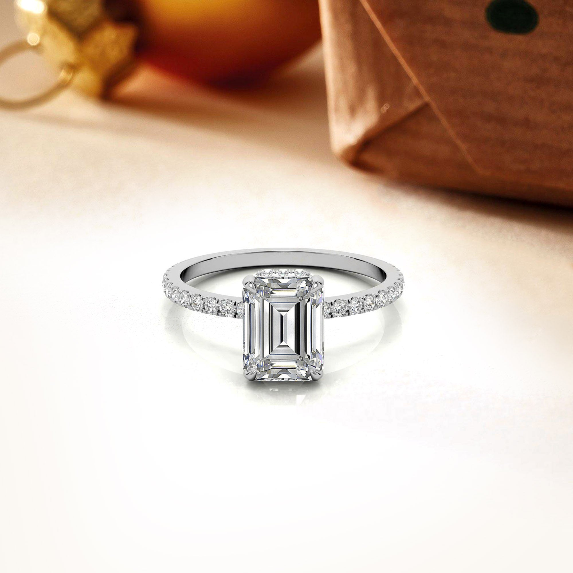 Emerald Cut White Gold Adjustable Sterling Silver Pave Ring - Perfect for Engagement