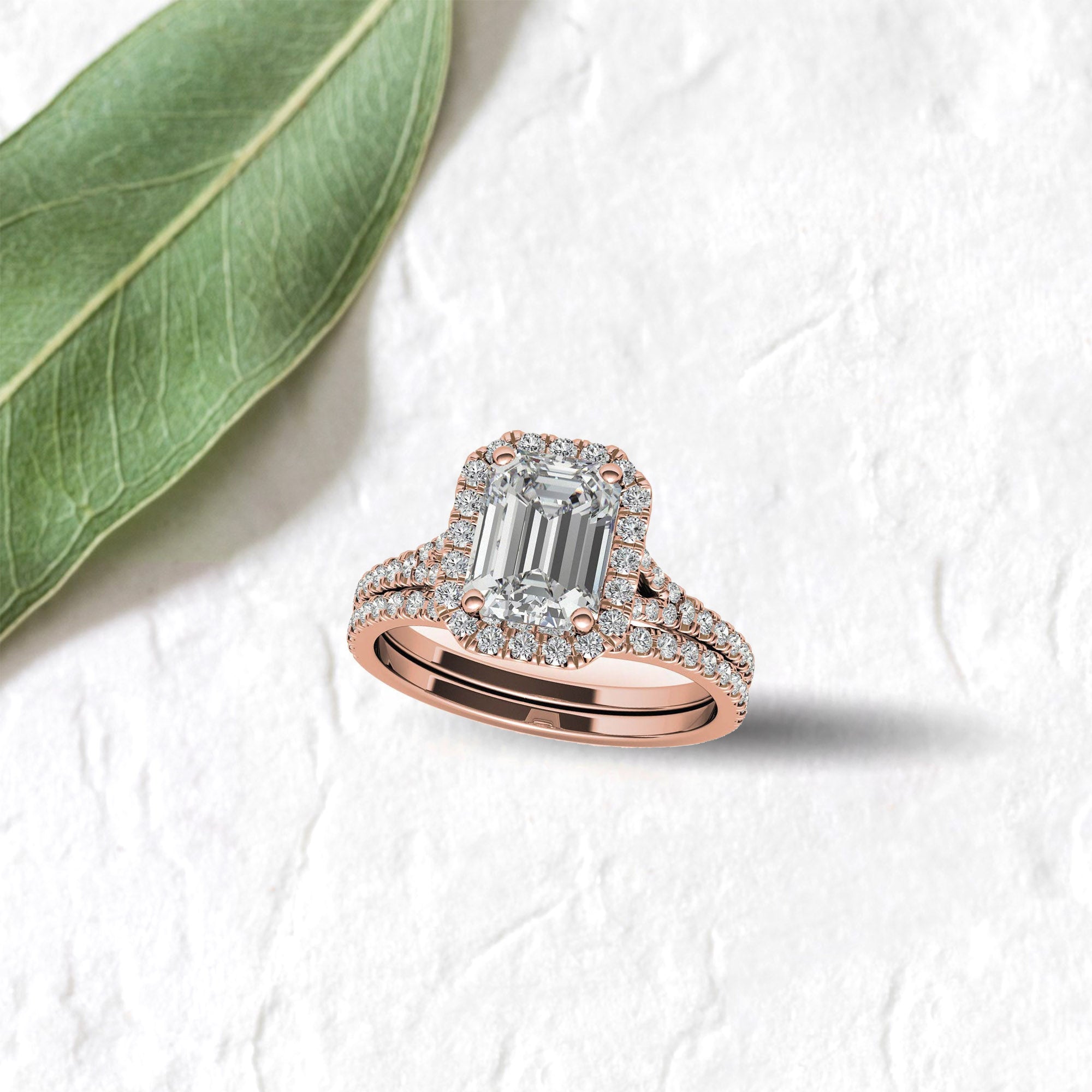 Sterling Silver Emerald Cut Halo Adjustable Elegant Bridal Rose Gold Ring Perfect for Engagement