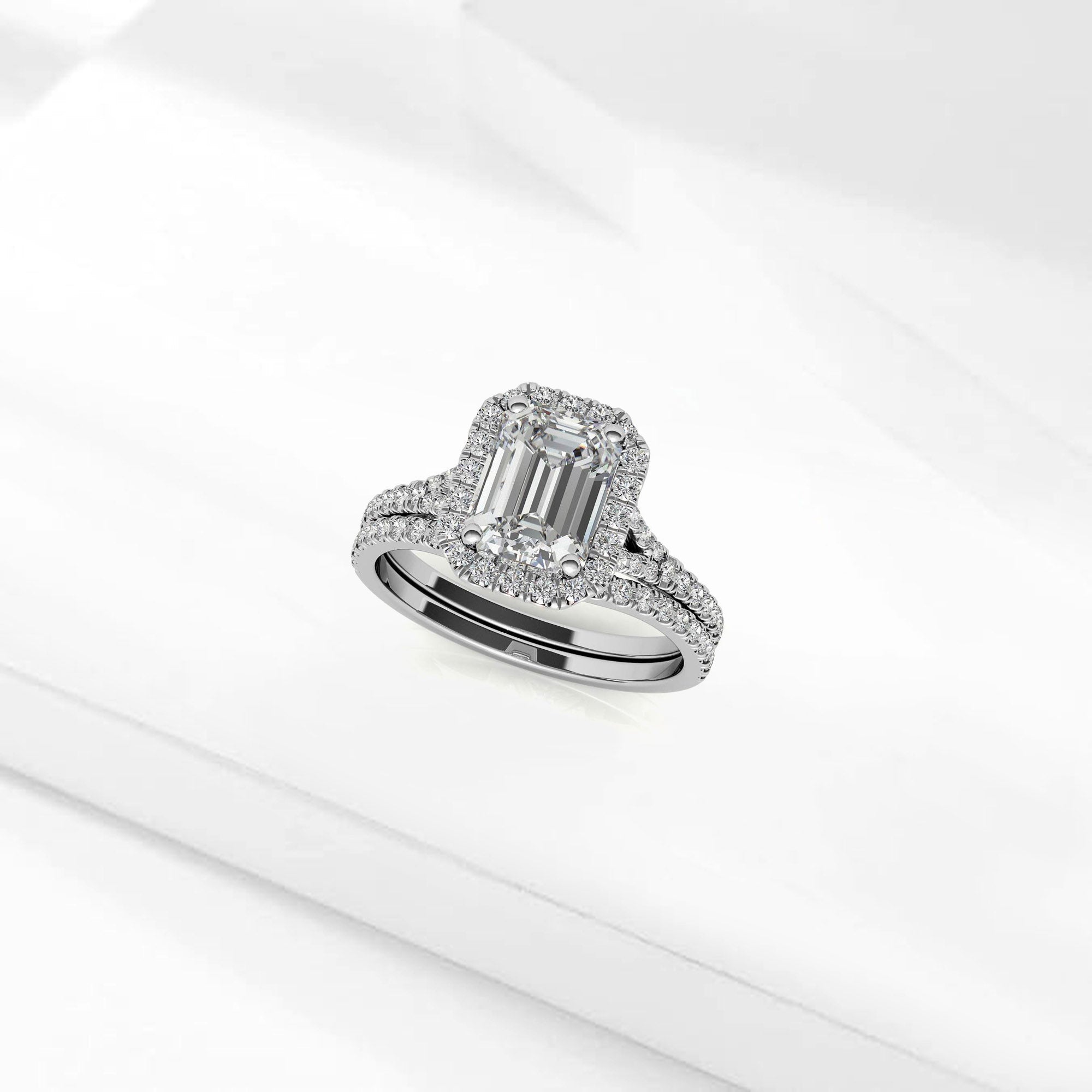 Sterling Silver Emerald Cut Halo Adjustable Elegant Bridal White Gold Ring Perfect for Engagement