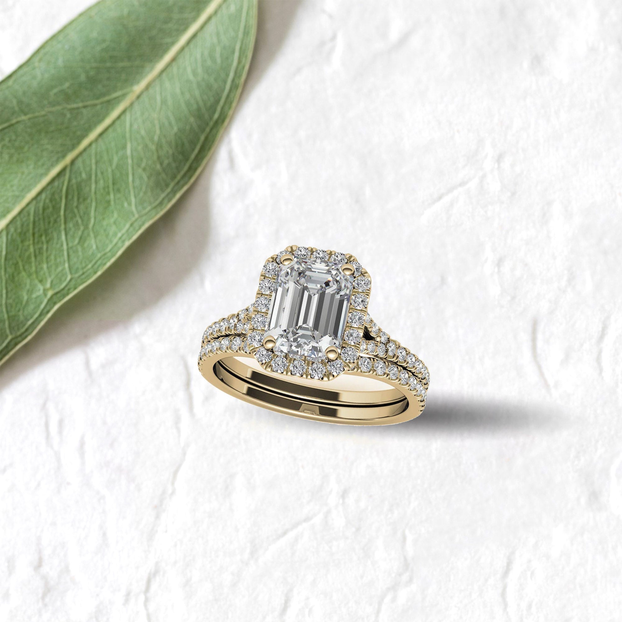 Sterling Silver Emerald Cut Halo Adjustable Elegant Bridal Yellow Gold Ring Perfect for Engagement