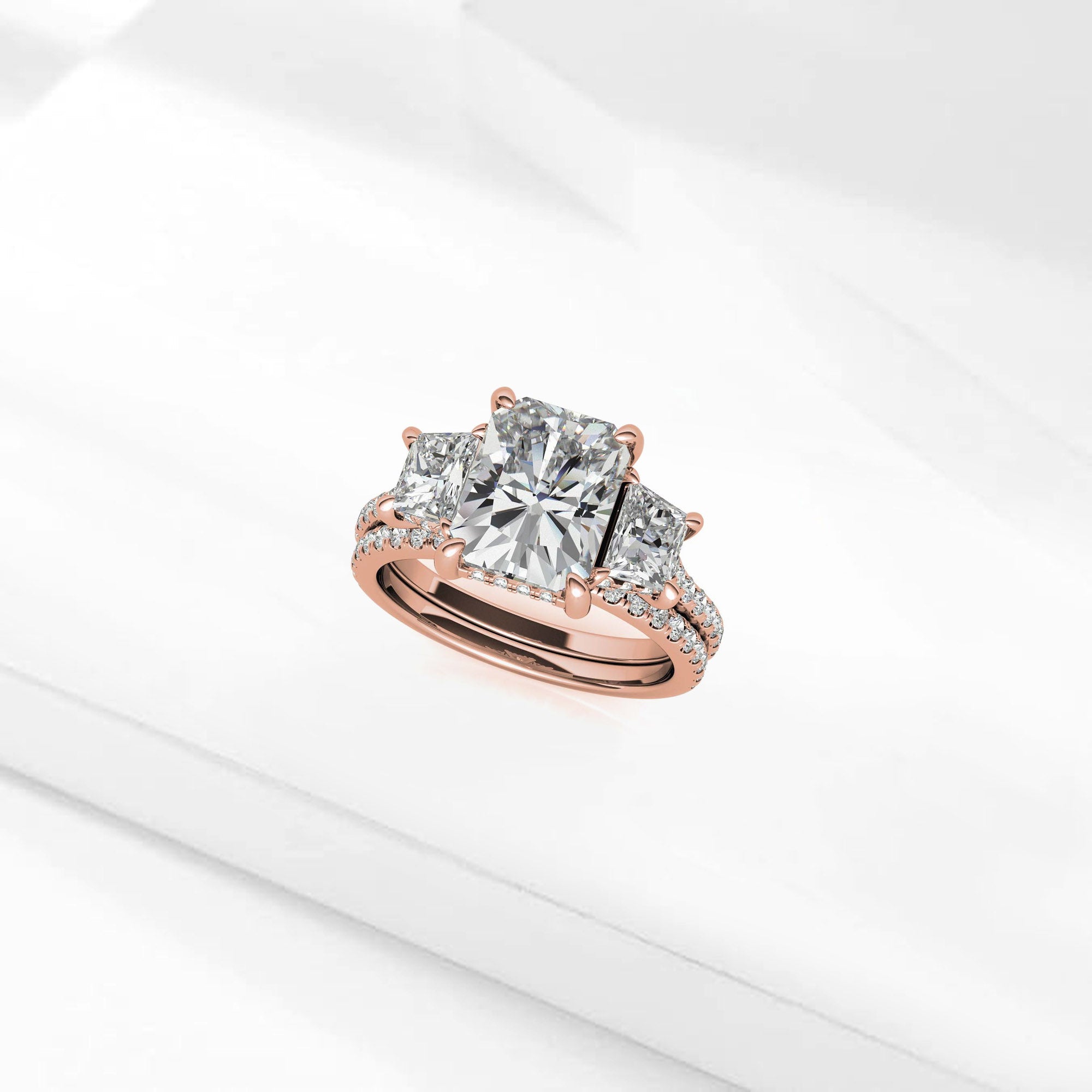 Sterling Silver Three-Stone Setting Adjustable Classic Rose Gold  Engagement Ring For Women