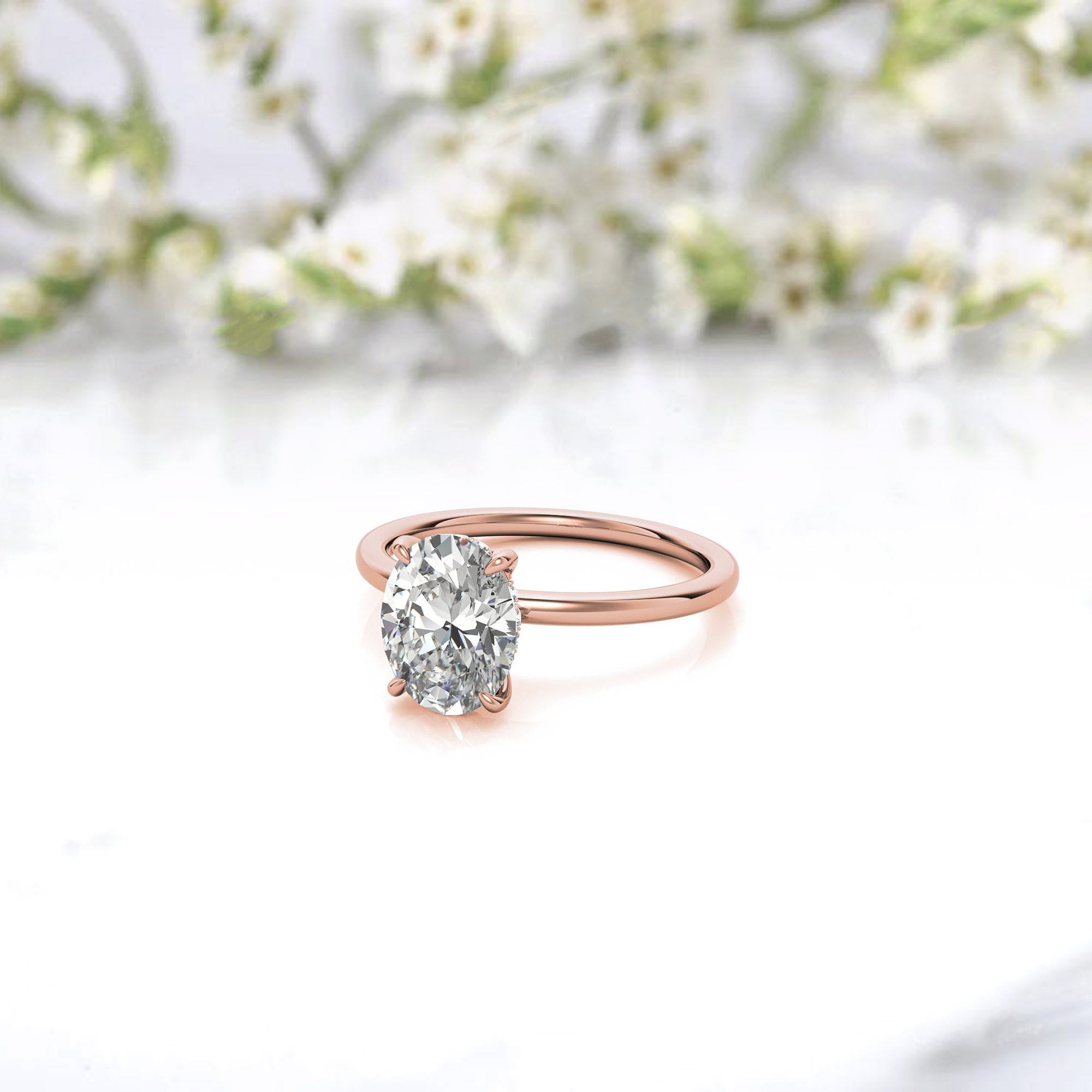 Sterling Silver Adjustable Solitaire Oval-Cut Minimalist Rose Gold Engagement Ring for  Women