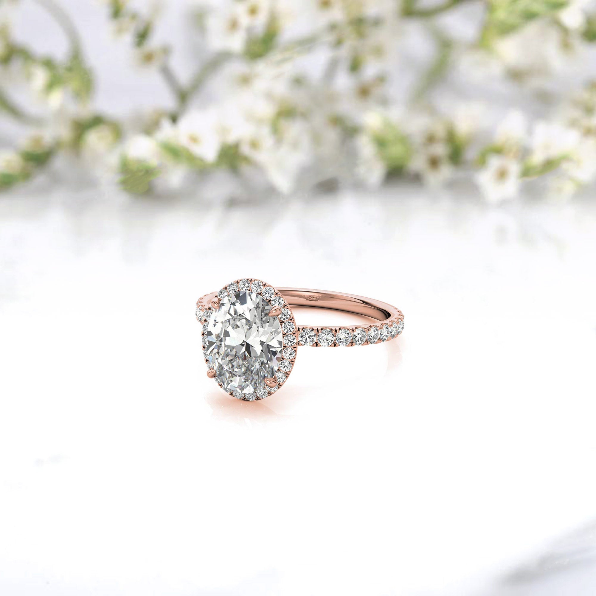 Sterling Silver Halo Pave Adjustable Classic Rose Gold Engagement Ring For Women