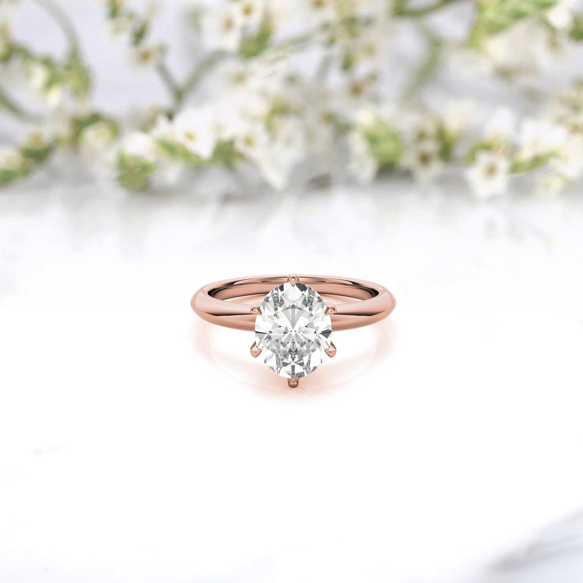 Sterling Silver Six-Prong Adjustable Solitaire Rose Gold Engagement Ring for Women