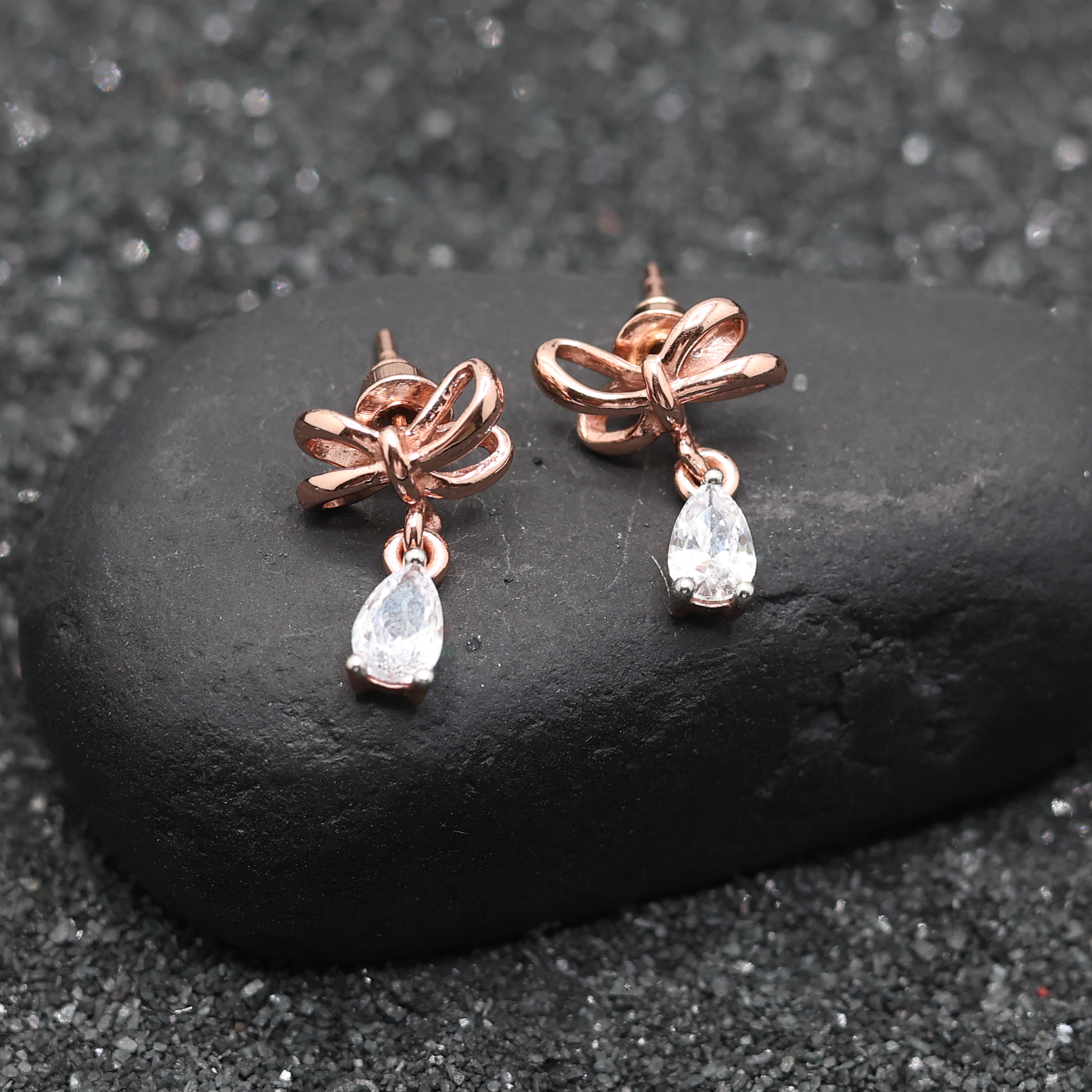 Elegant Bow Teardrop Silver Rose Gold Plated Earrings For Women