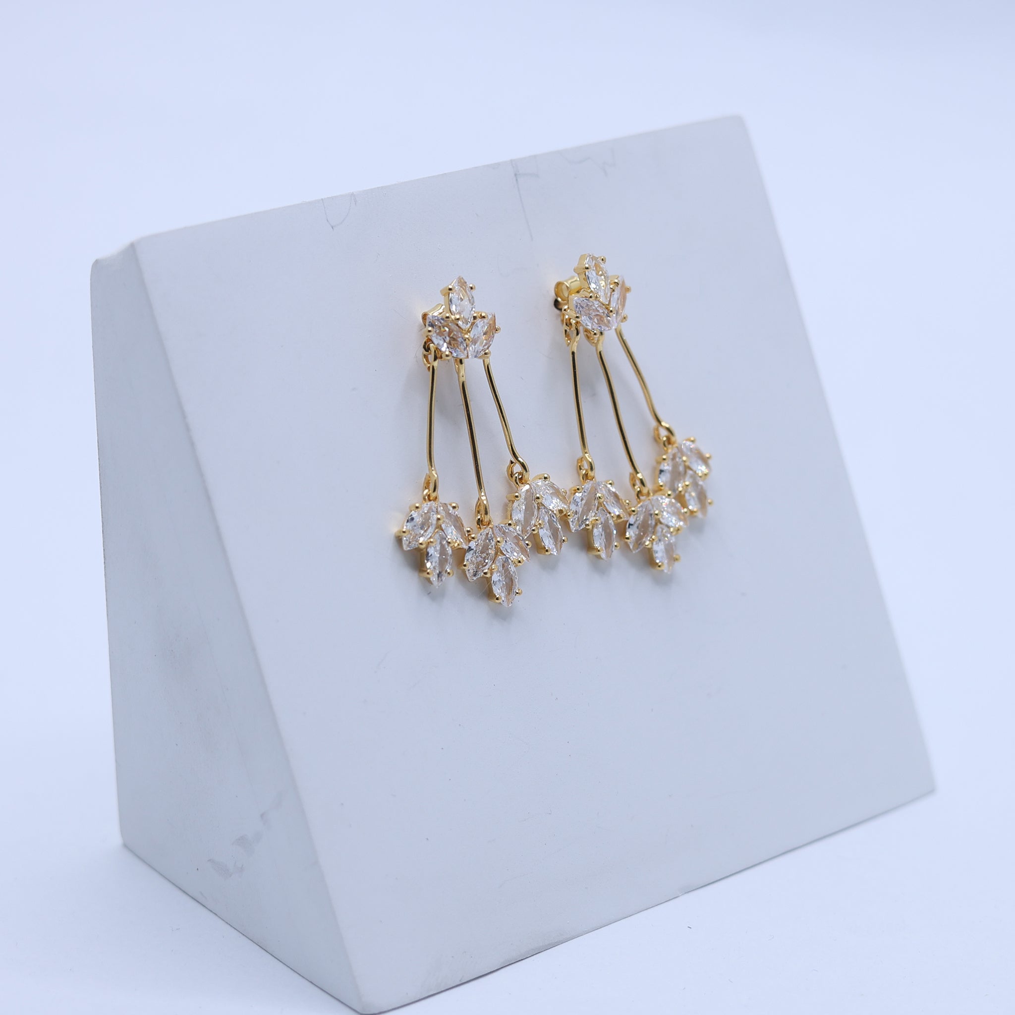 Silver Marquise Trio Leaf Dangle Petite Leaflet Yellow Gold Earring For Woman